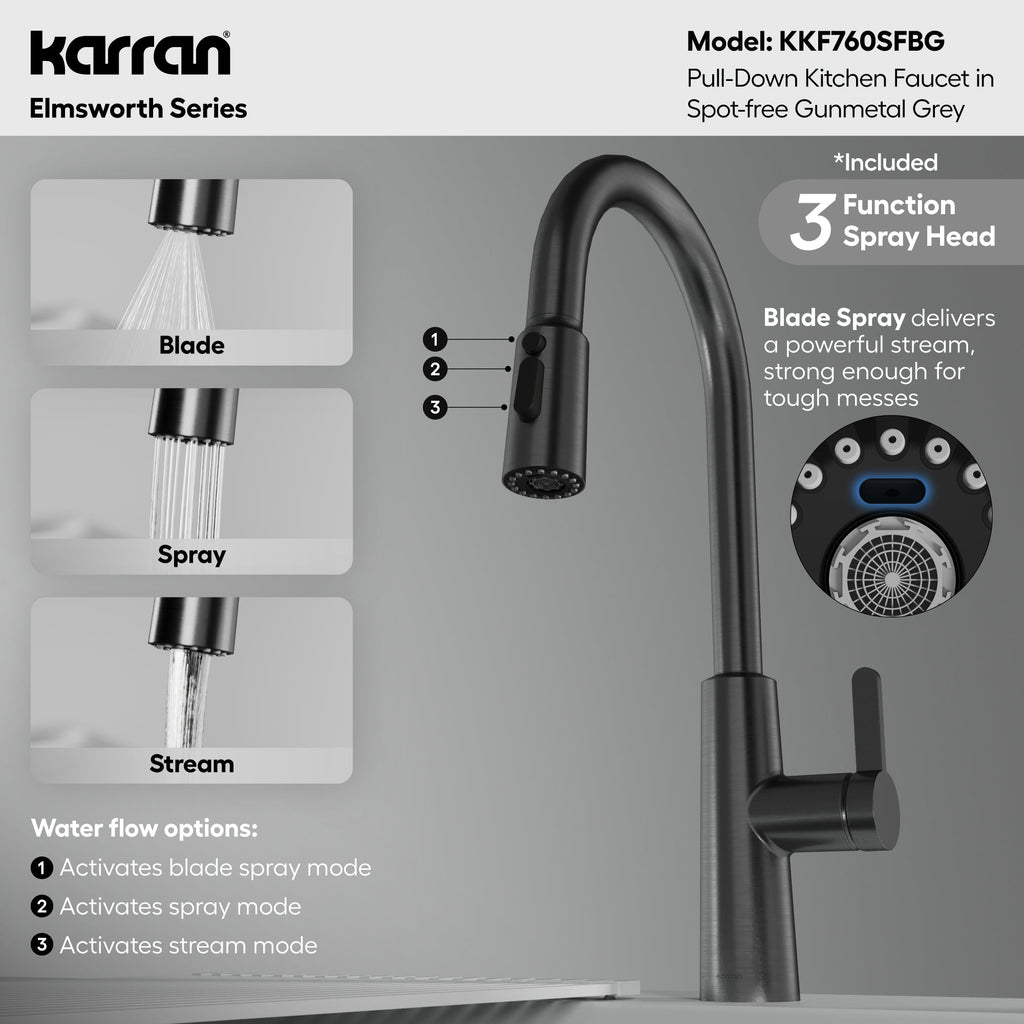 Elmsworth Pull-Down Sprayer Kitchen Faucet In Spot-Free Gunmetal Grey