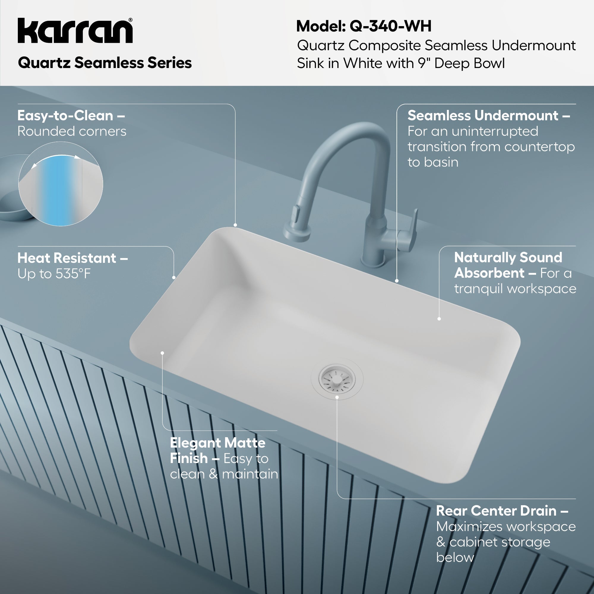 30-7/8" Seamless Undermount Large Single Bowl Quartz Composite Kitchen Sink In White