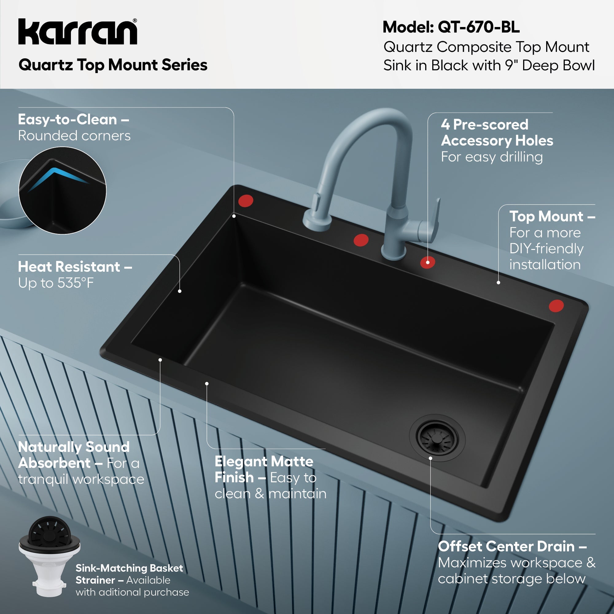 33" Top Mount Large Single Bowl Quartz Composite Kitchen Sink In Black