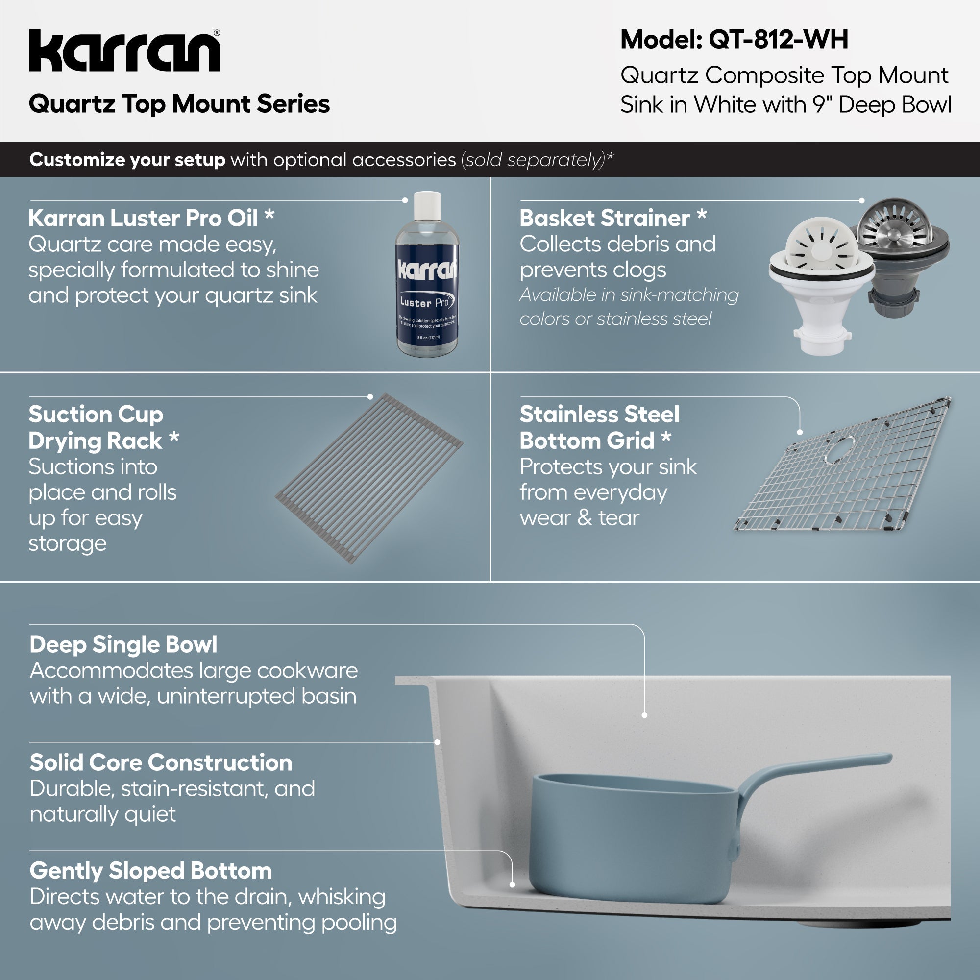 33" Top Mount Single Bowl Quartz Composite Kitchen Sink In White