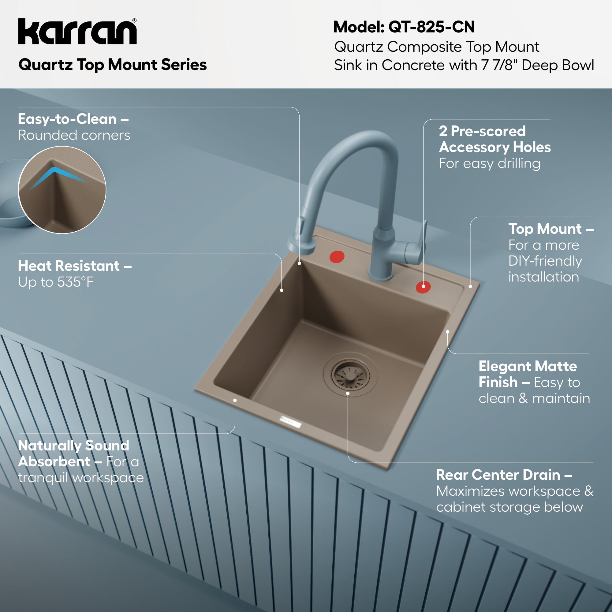 15-3/4" Top Mount Quartz Composite Bar/Prep Sink In Concrete