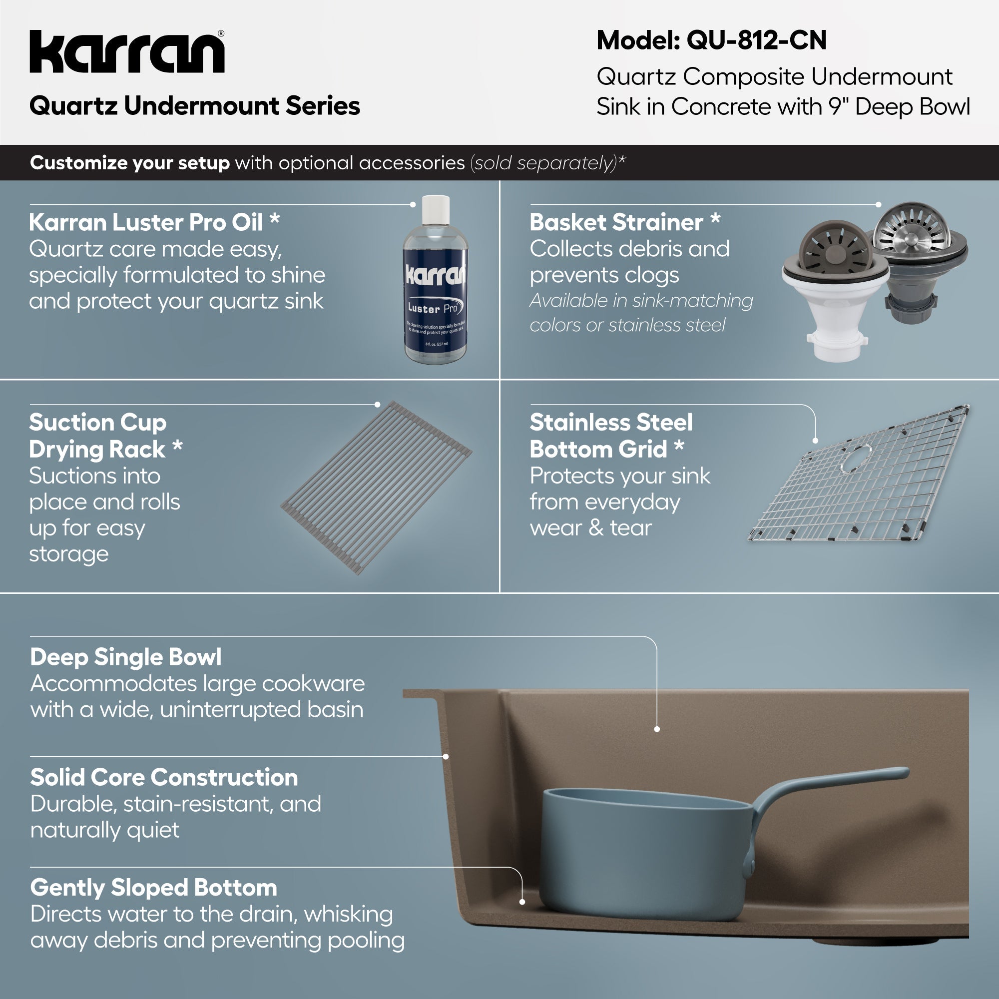 32-3/8" Undermount Large Single Bowl Quartz Composite Kitchen Sink In Concrete