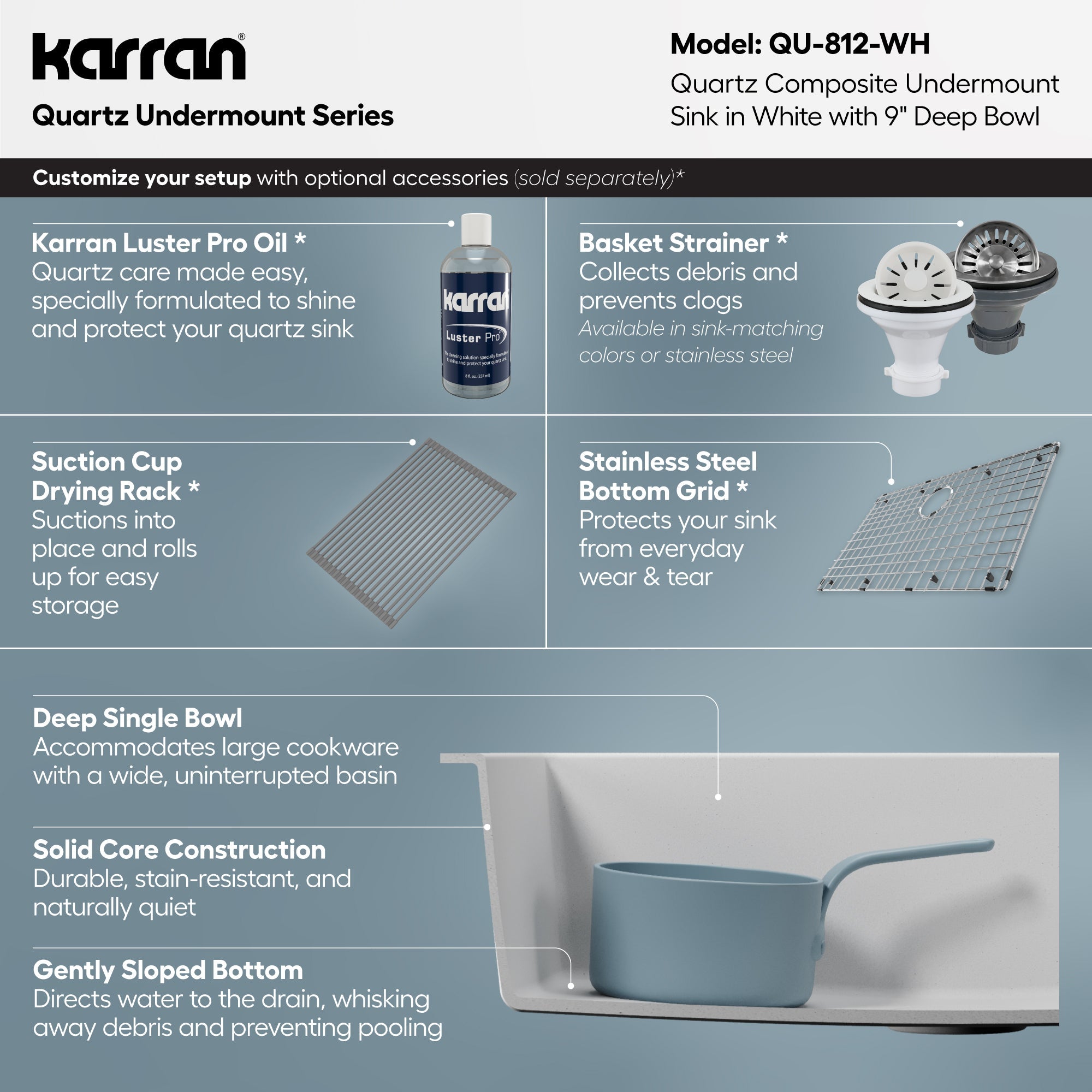 32-3/8" Undermount Large Single Bowl Quartz Composite Kitchen Sink In White