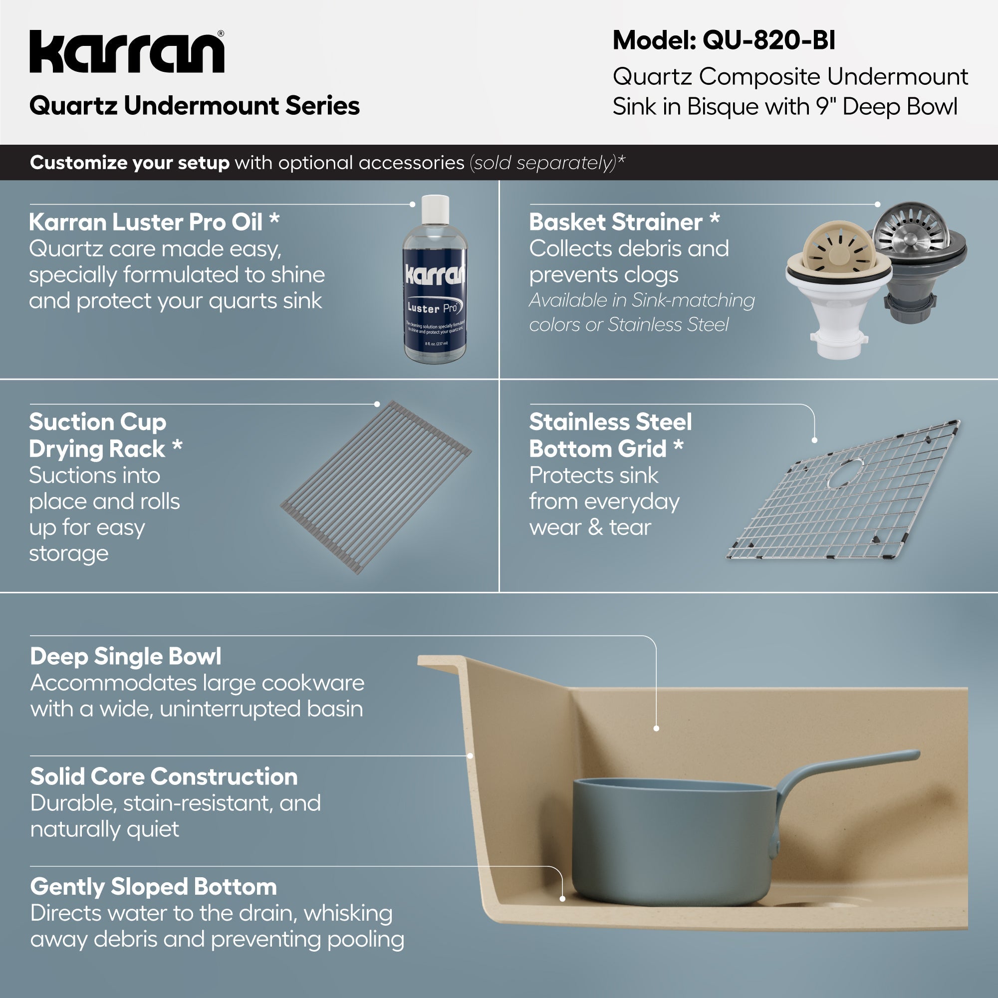24-3/8" Undermount Single Bowl Quartz Composite Kitchen Sink In Bisque