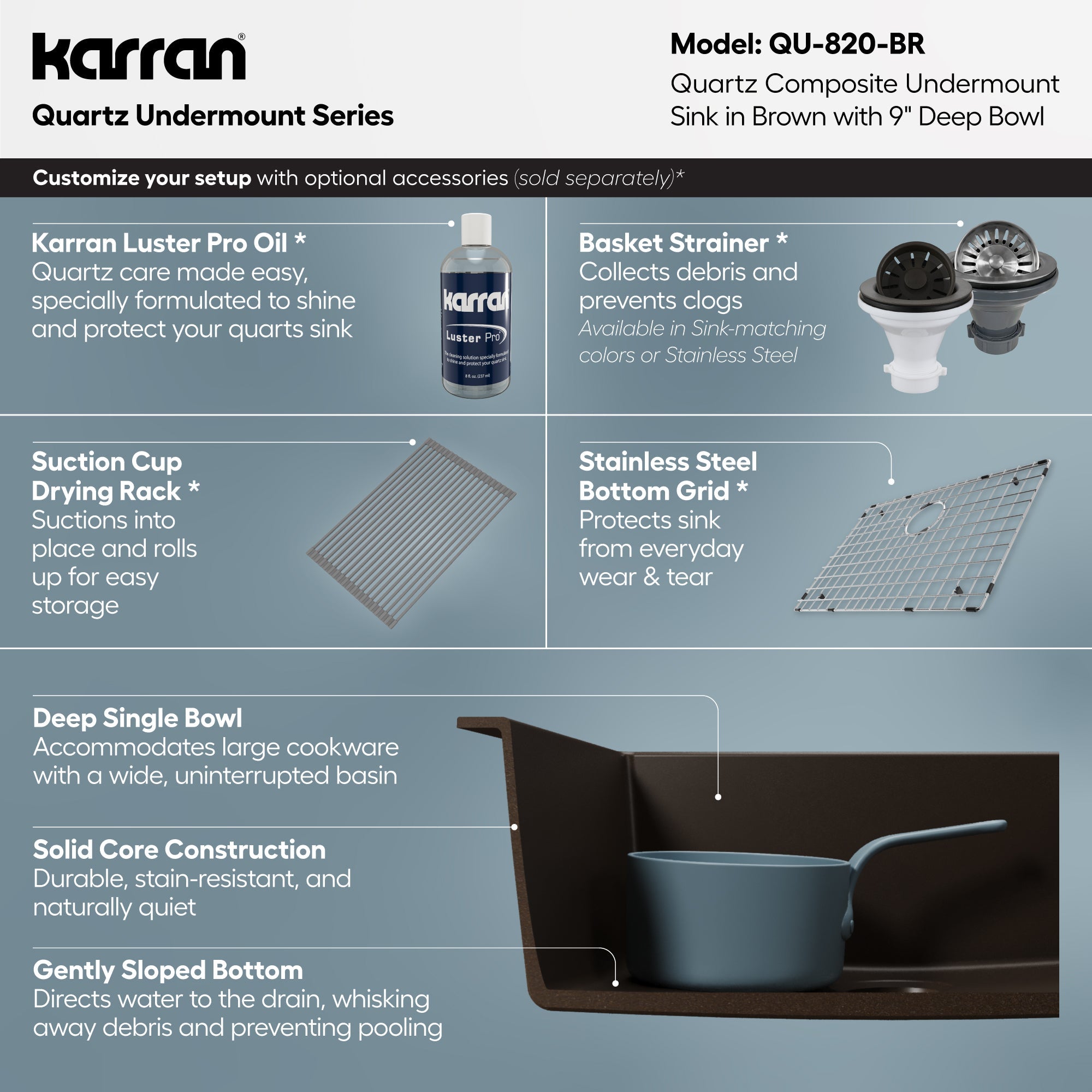 24-3/8" Undermount Single Bowl Quartz Composite Kitchen Sink In Brown