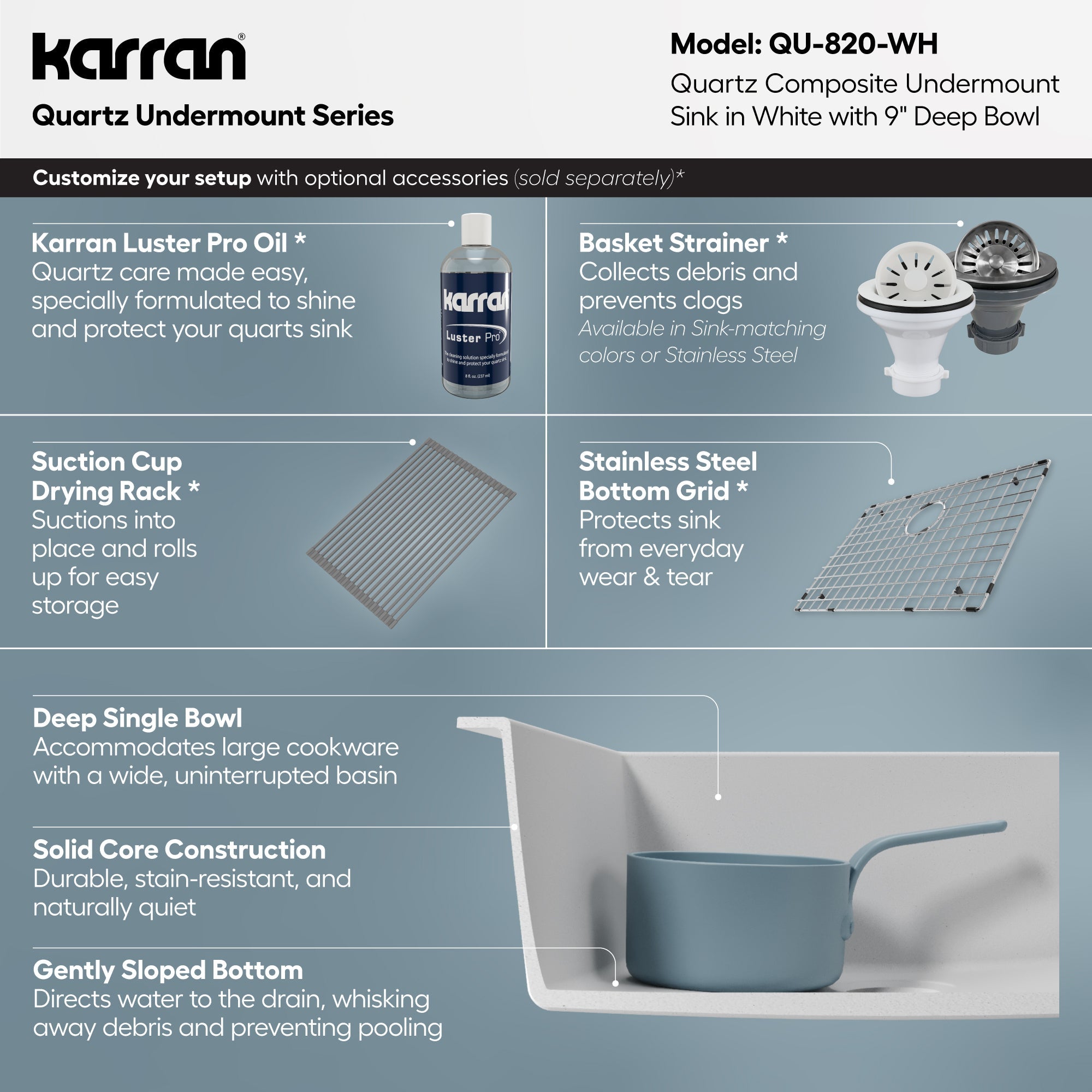24-3/8" Undermount Single Bowl Quartz Composite Kitchen Sink In White