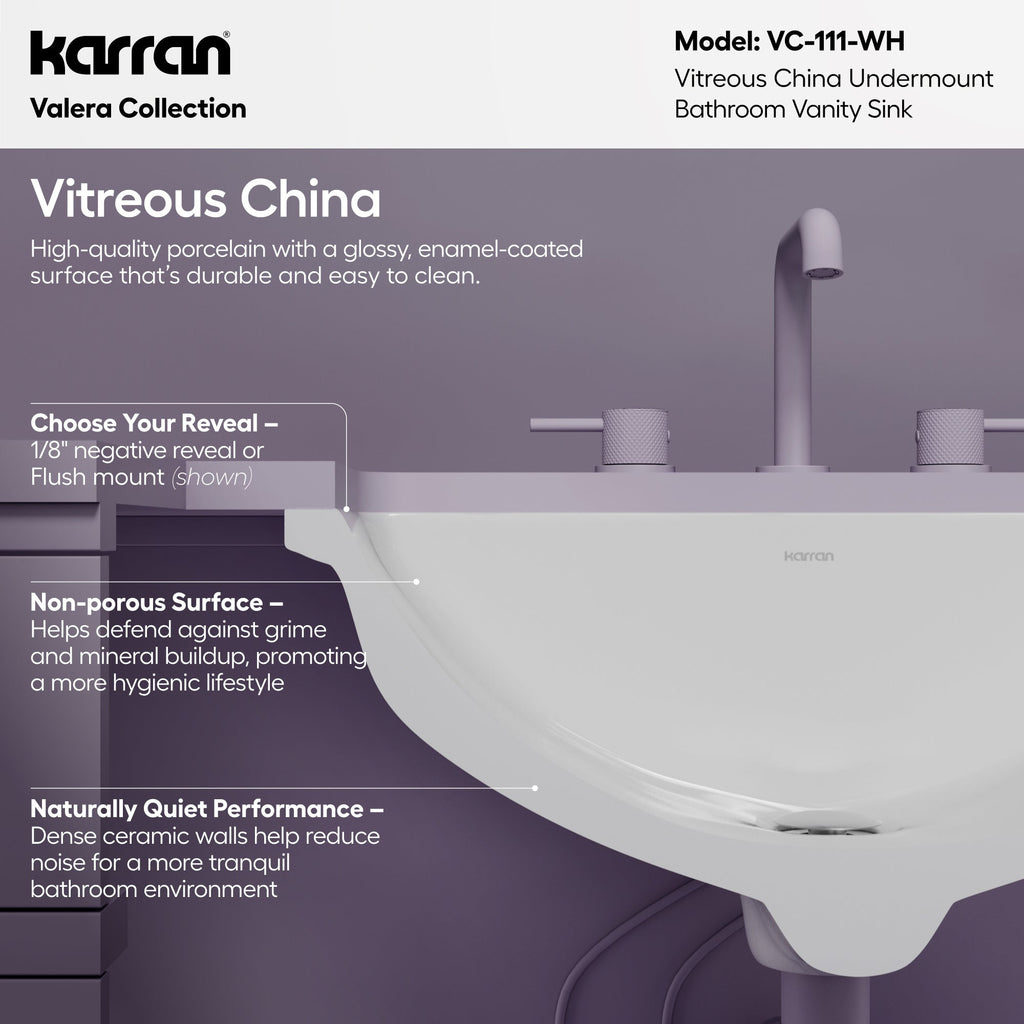 Valera 21" Rectangular Undermount Vitreous China Bathroom Sink In White