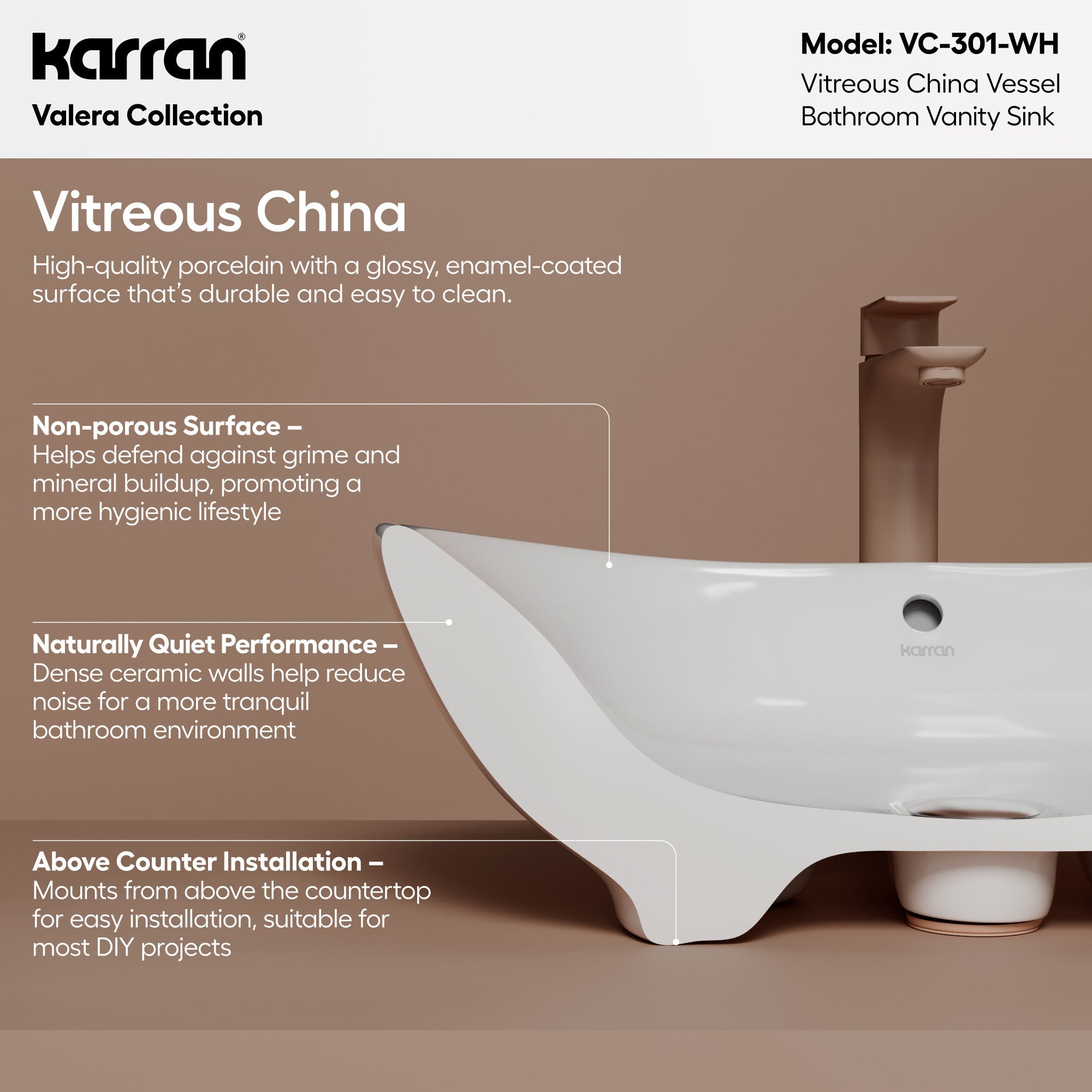23" Vessel Vitreous China Bathroom Sink In White