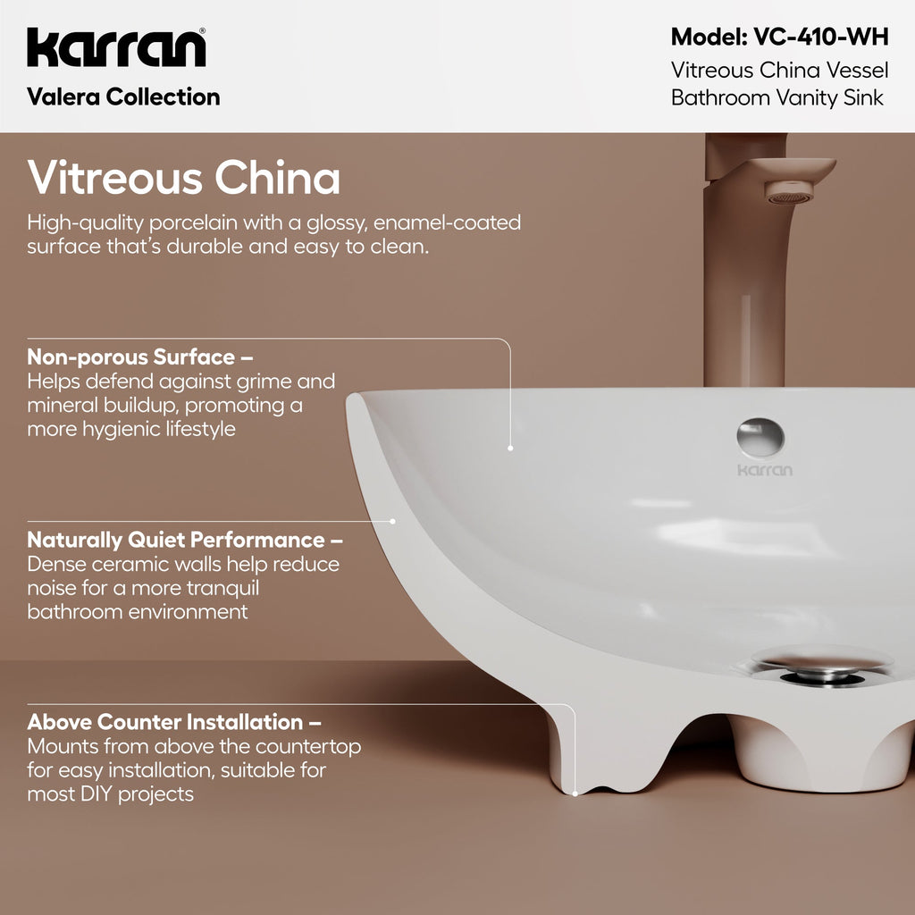 16" Vessel Vitreous China Bathroom Sink In White