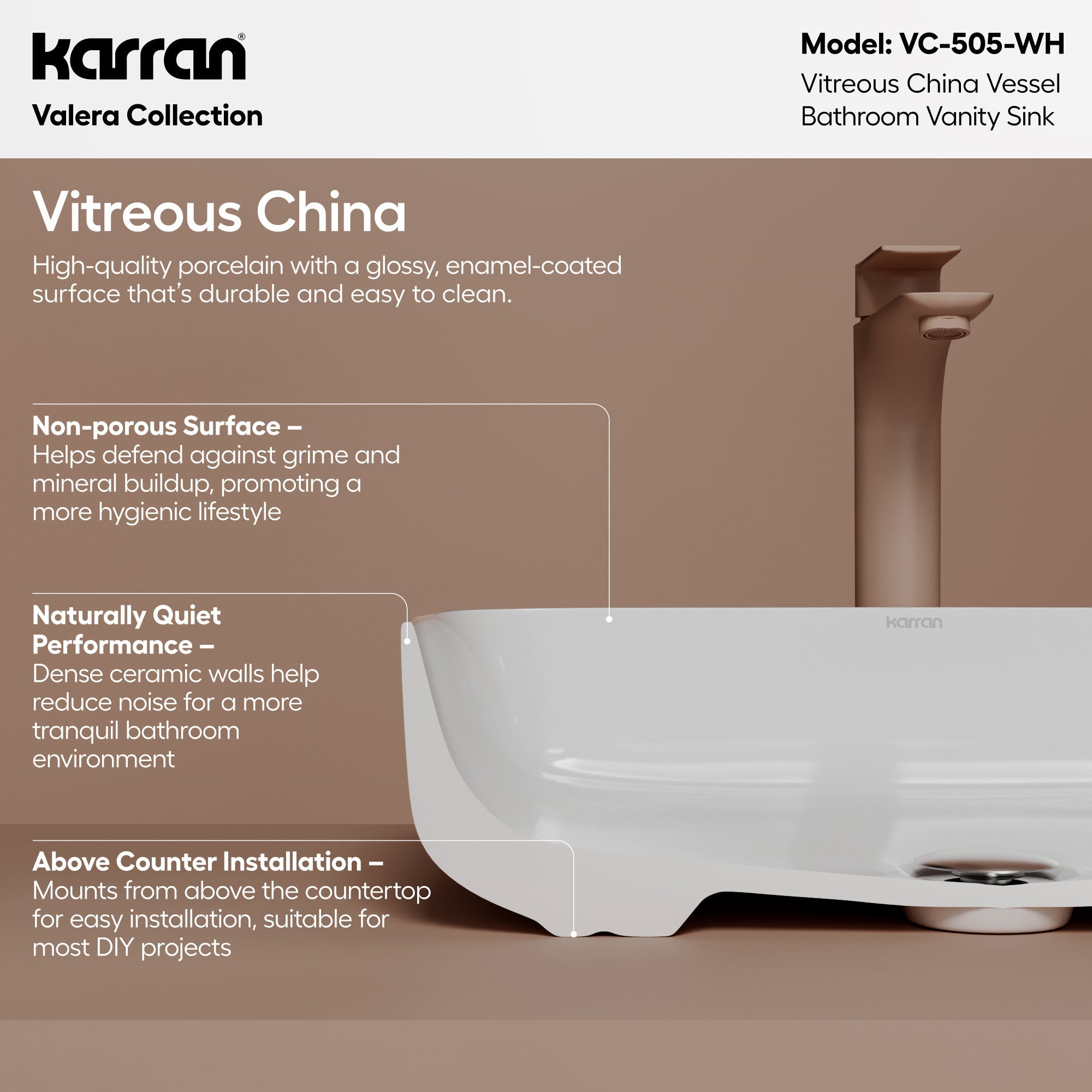 20" Vessel Vitreous China Bathroom Sink In White
