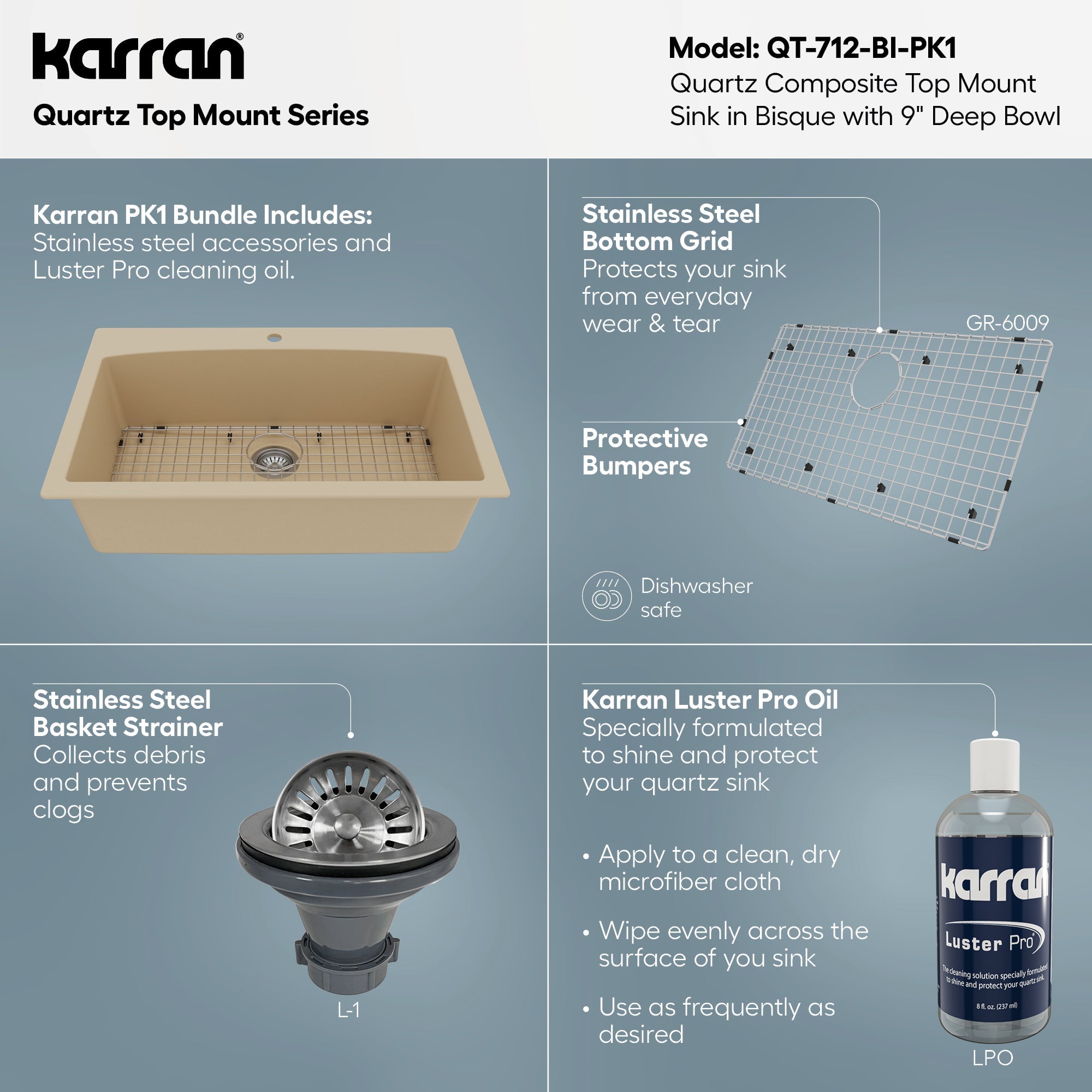 33" Top Mount Large Single Bowl Quartz Composite Kitchen Sink Kit In Bisque