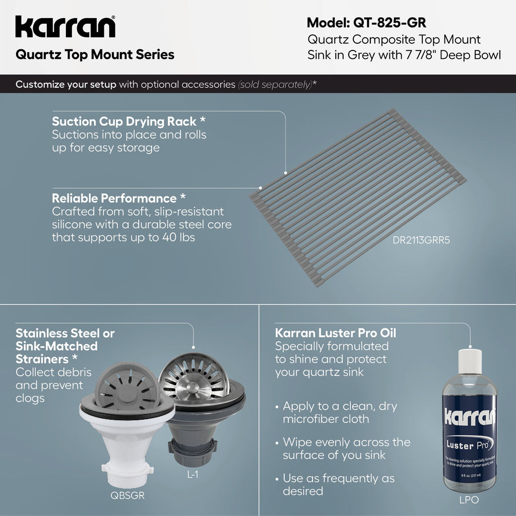 15-3/4" Top Mount Quartz Composite Bar/Prep Sink In Grey