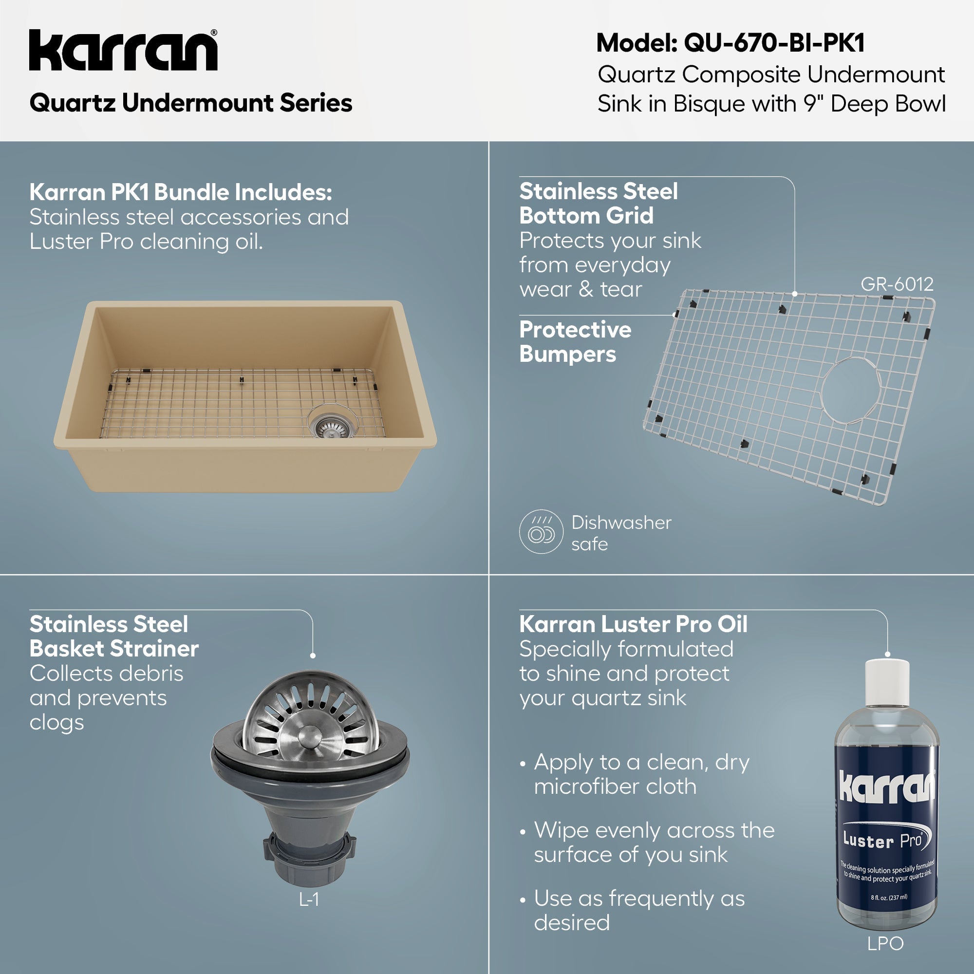 31-5/8" Undermount Large Single Bowl Quartz Composite Kitchen Sink Kit In Bisque