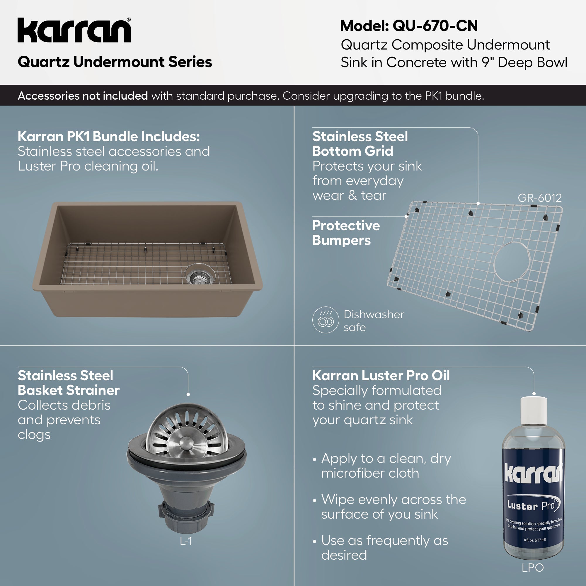 31-5/8" Undermount Large Single Bowl Quartz Composite Kitchen Sink In Concrete