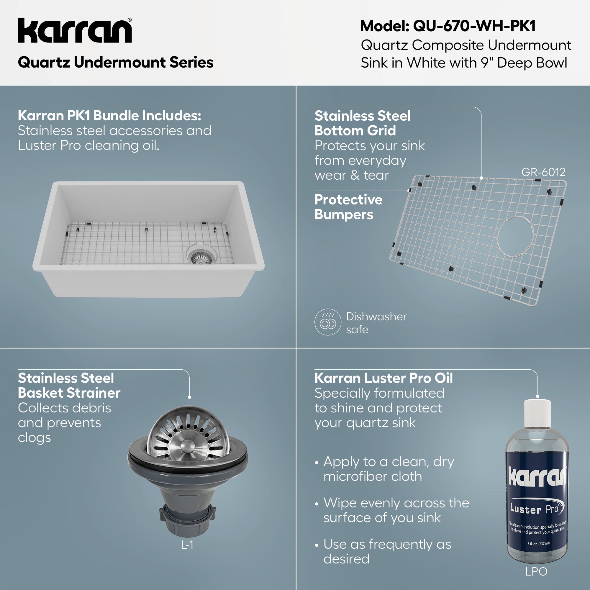 31-5/8" Undermount Large Single Bowl Quartz Composite Kitchen Sink Kit In White