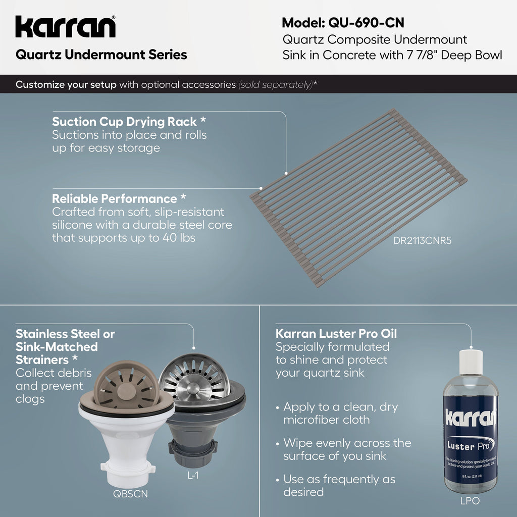 16-5/8" Undermount Quartz Composite Bar/Prep Sink In Concrete