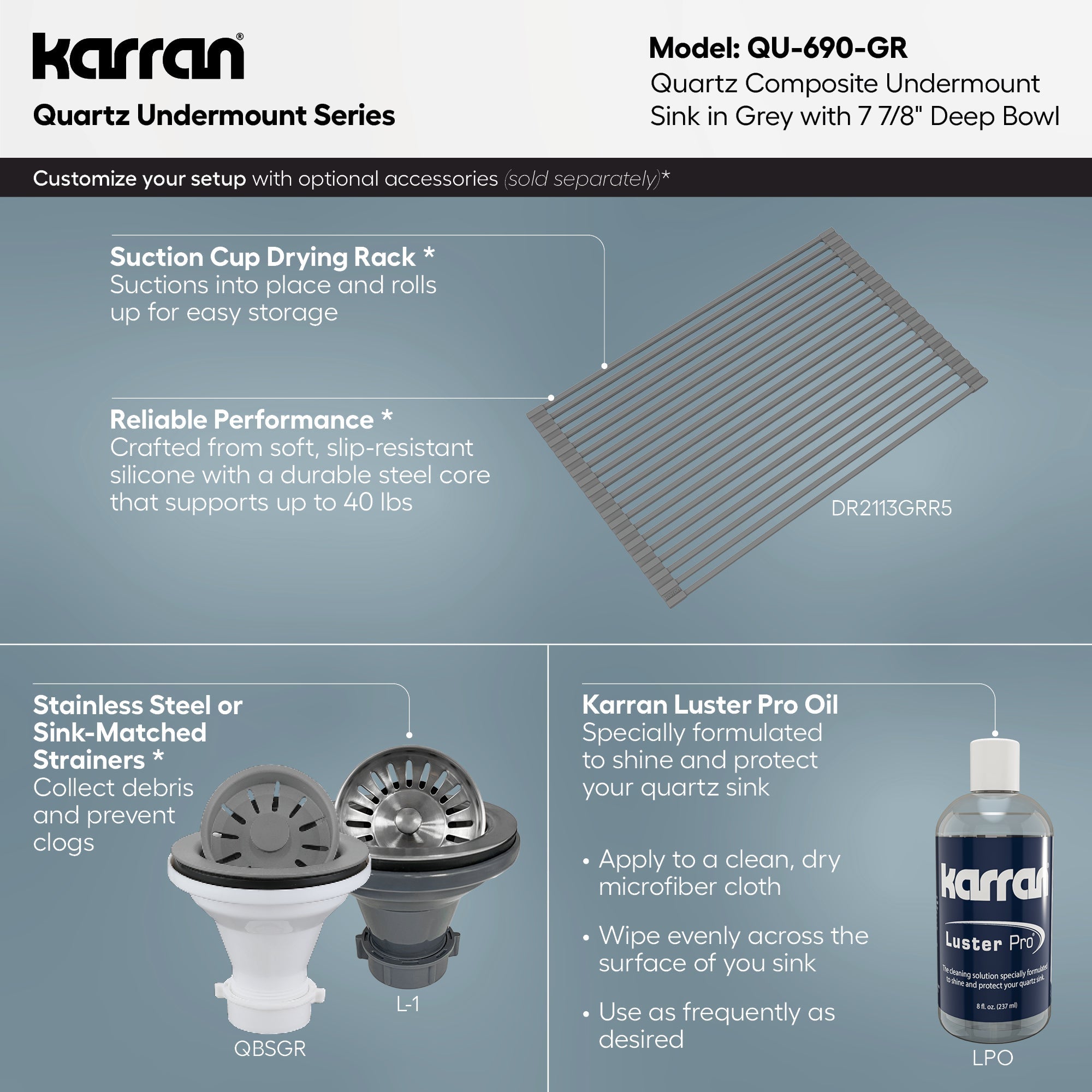 16-5/8" Undermount Quartz Composite Bar/Prep Sink In Grey