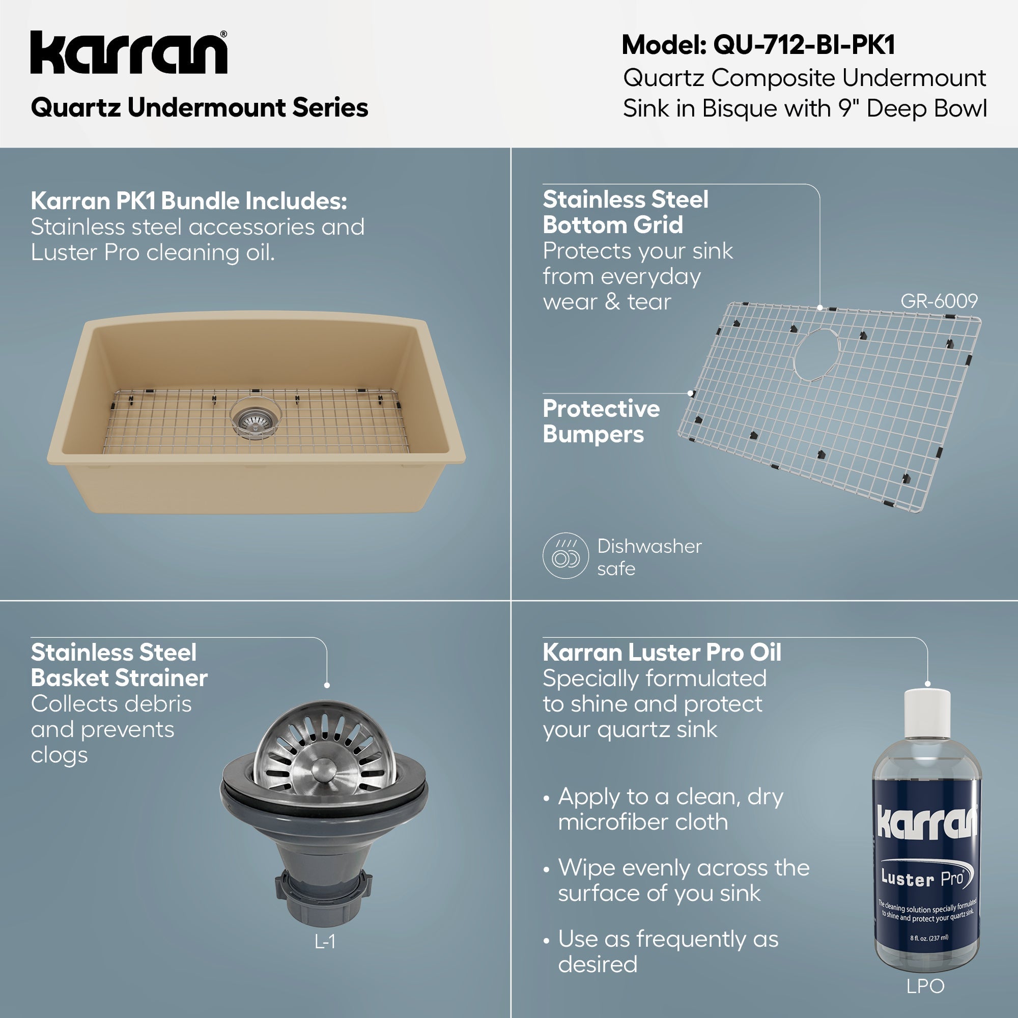 32-1/2" Undermount Large Single Bowl Quartz Composite Kitchen Sink Kit In Bisque