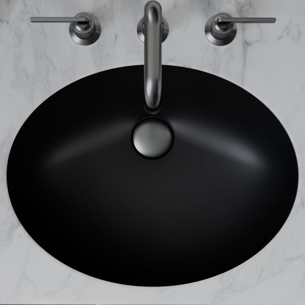 19" Seamless Undermount Quartz Composite Bathroom Sink In Black