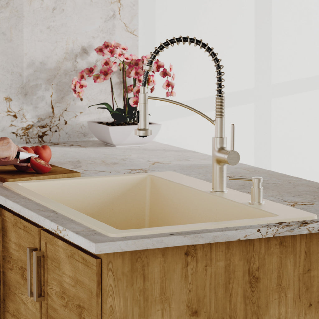 33" Top Mount Large Single Bowl Quartz Composite Kitchen Sink In Bisque
