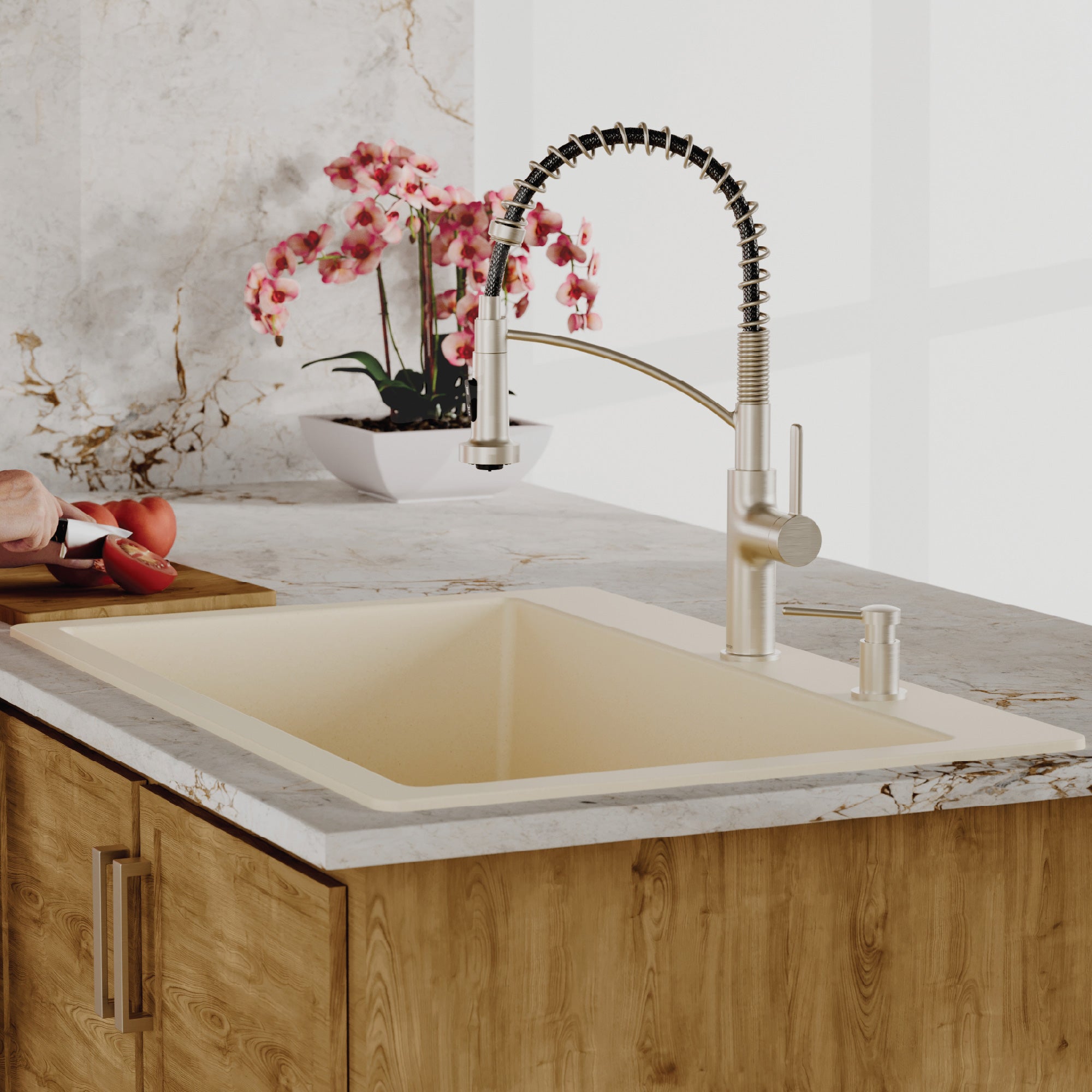 33" Top Mount Large Single Bowl Quartz Composite Kitchen Sink In Bisque