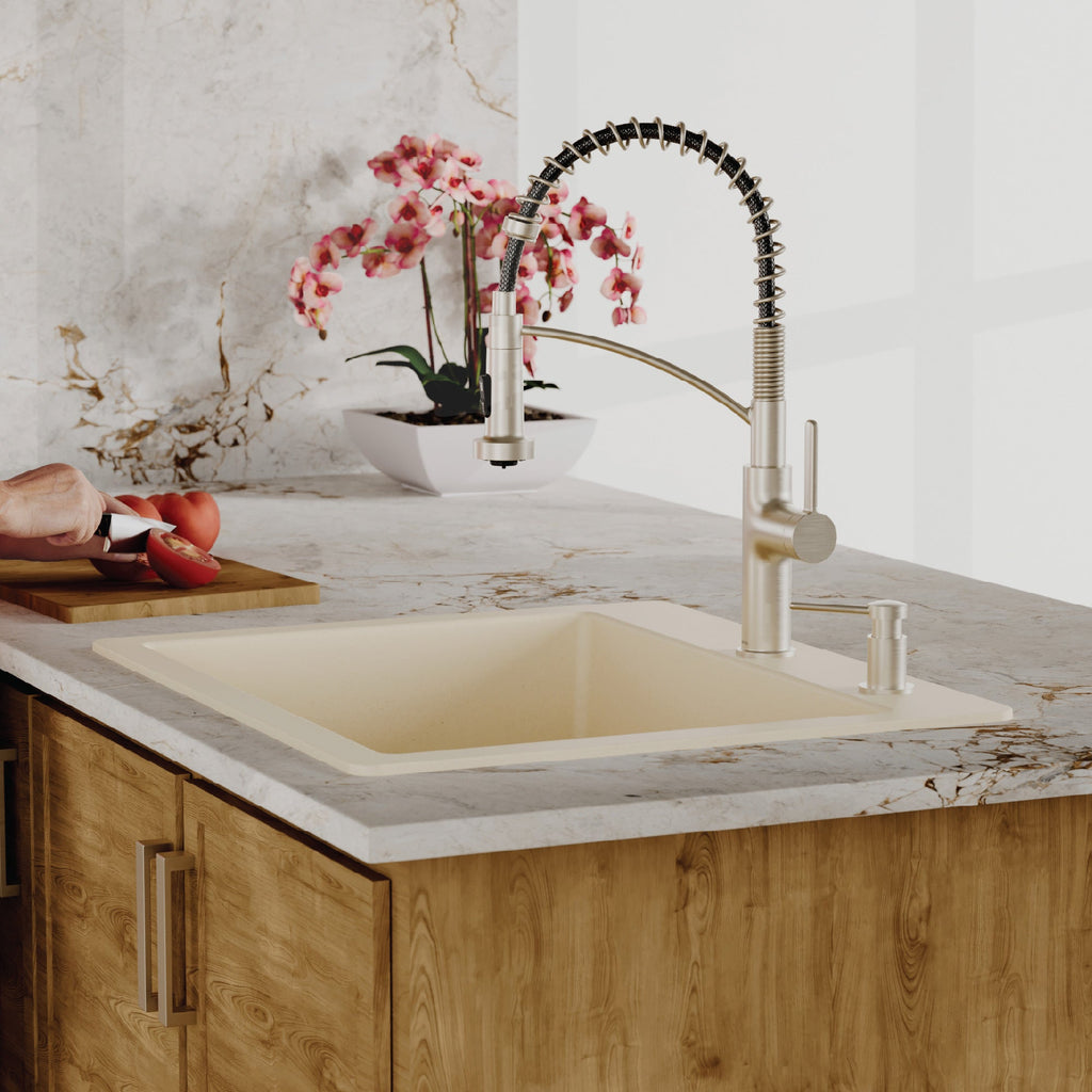 25" Top Mount Single Bowl Quartz Composite Kitchen Sink In Bisque