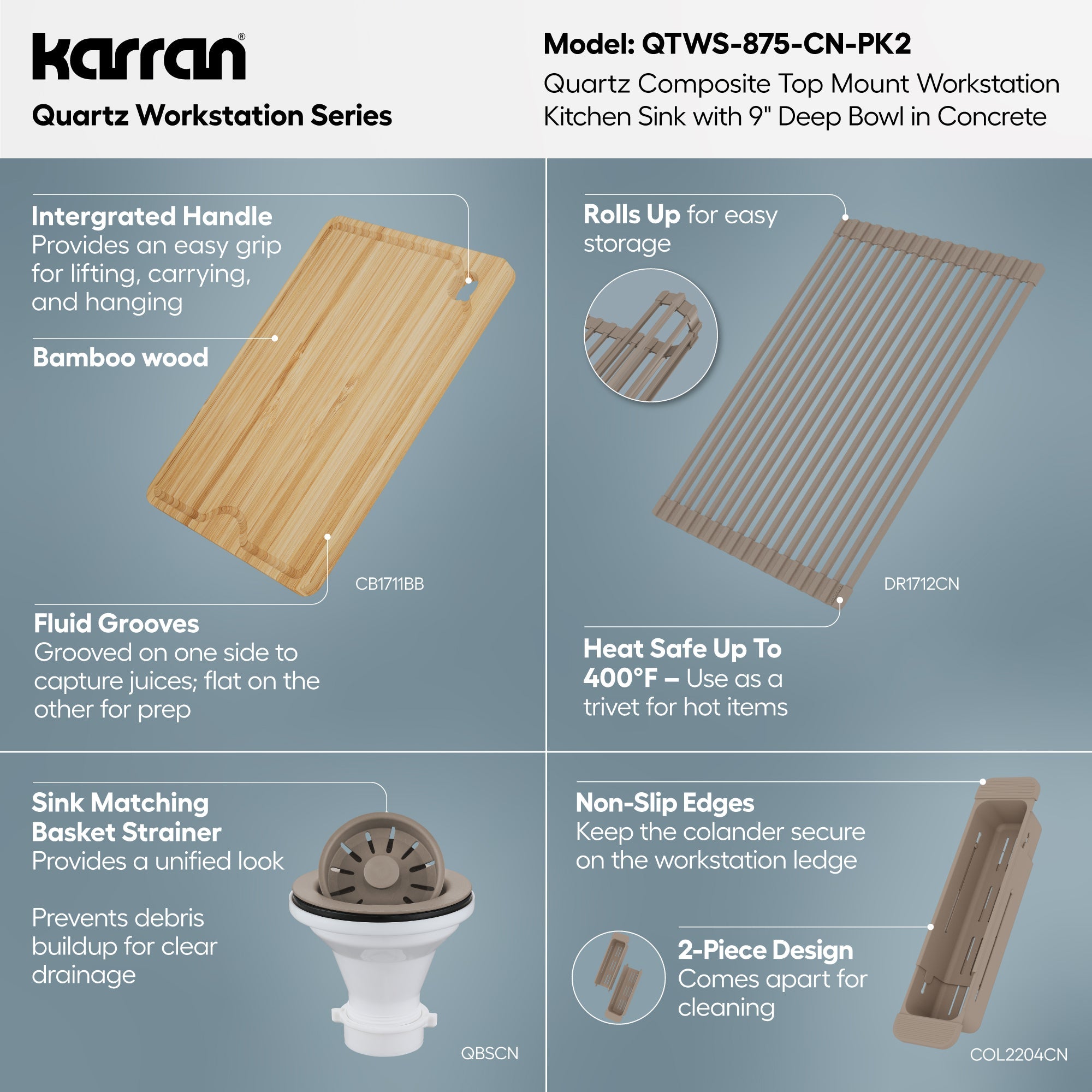33" Top Mount Single Bowl Quartz Kitchen Sink Kit In Concrete