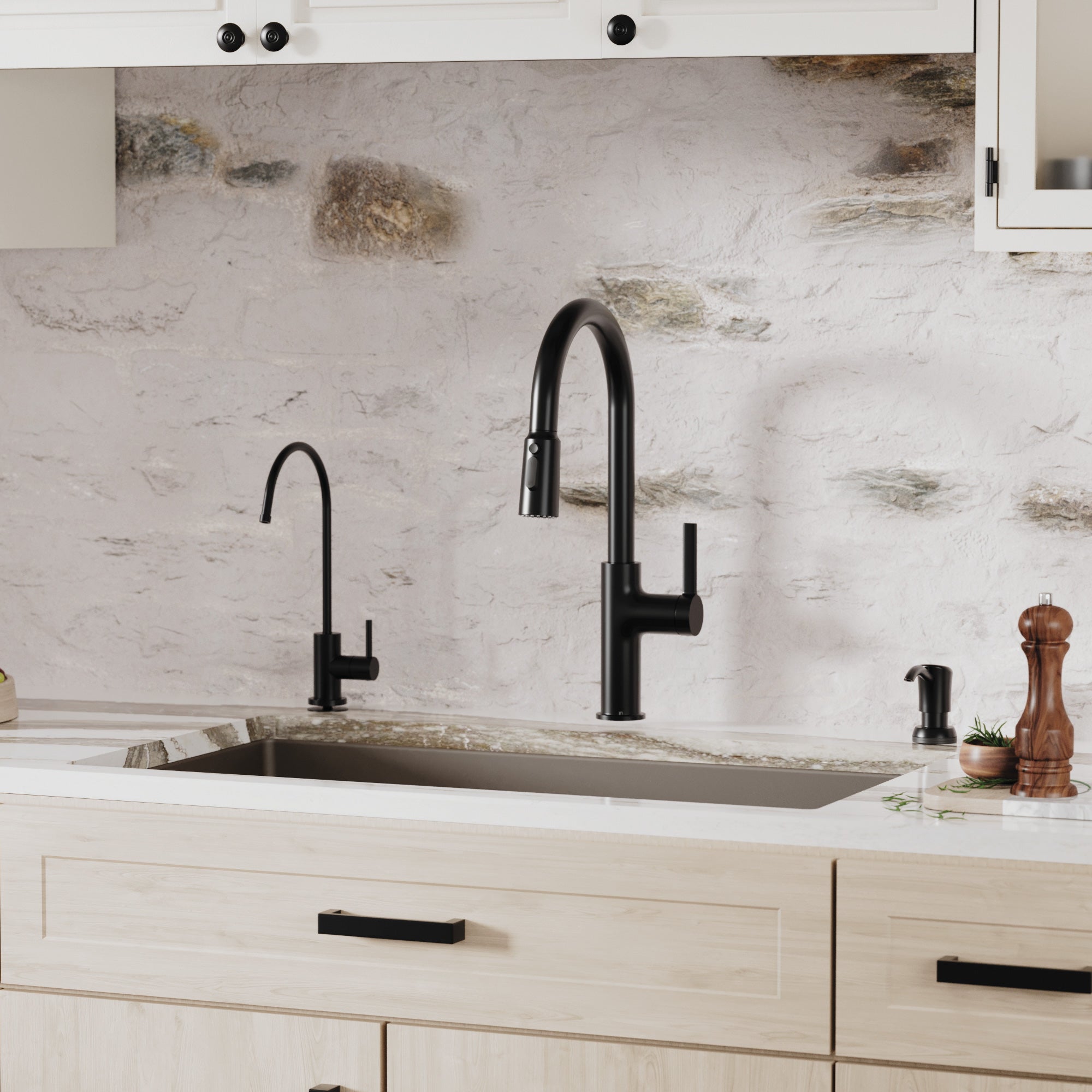 32-3/8" Undermount Double Equal Bowl Quartz Composite Kitchen Sink Kit In Brown