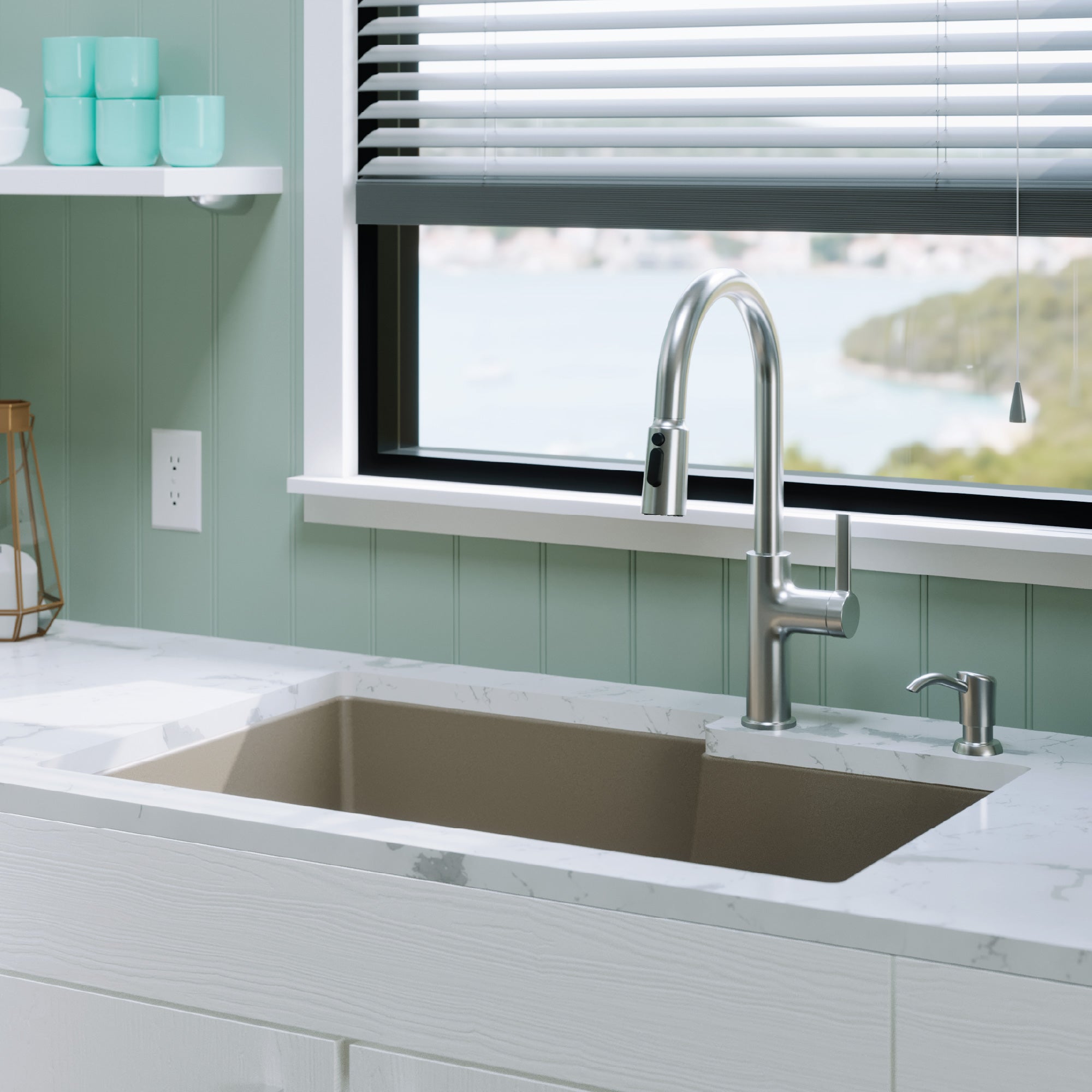 32-1/4" Undermount Double Offset Bowl Quartz Composite Kitchen Sink In Concrete