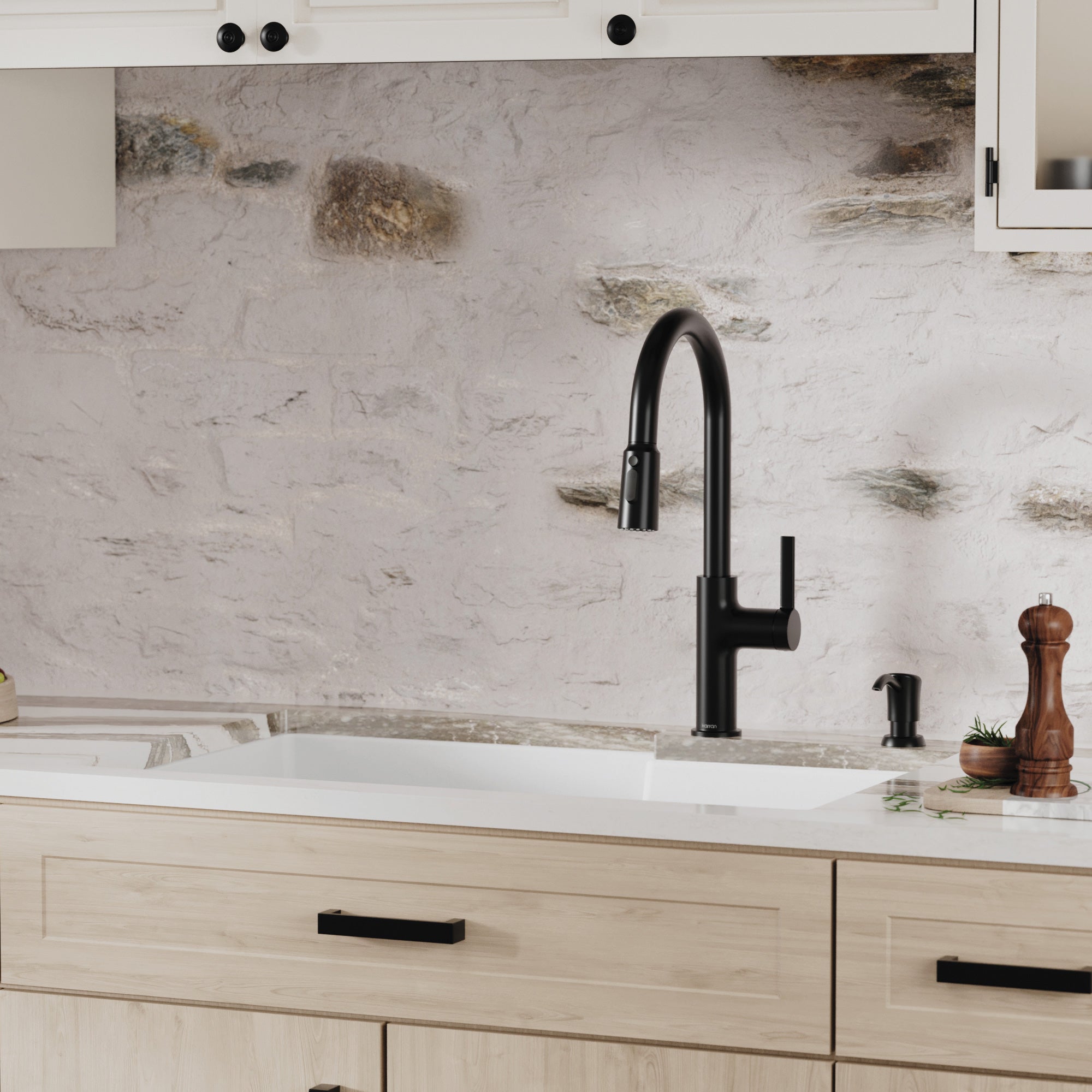 32" Undermount Double Offset Bowl Quartz Composite Kitchen Sink Kit In White