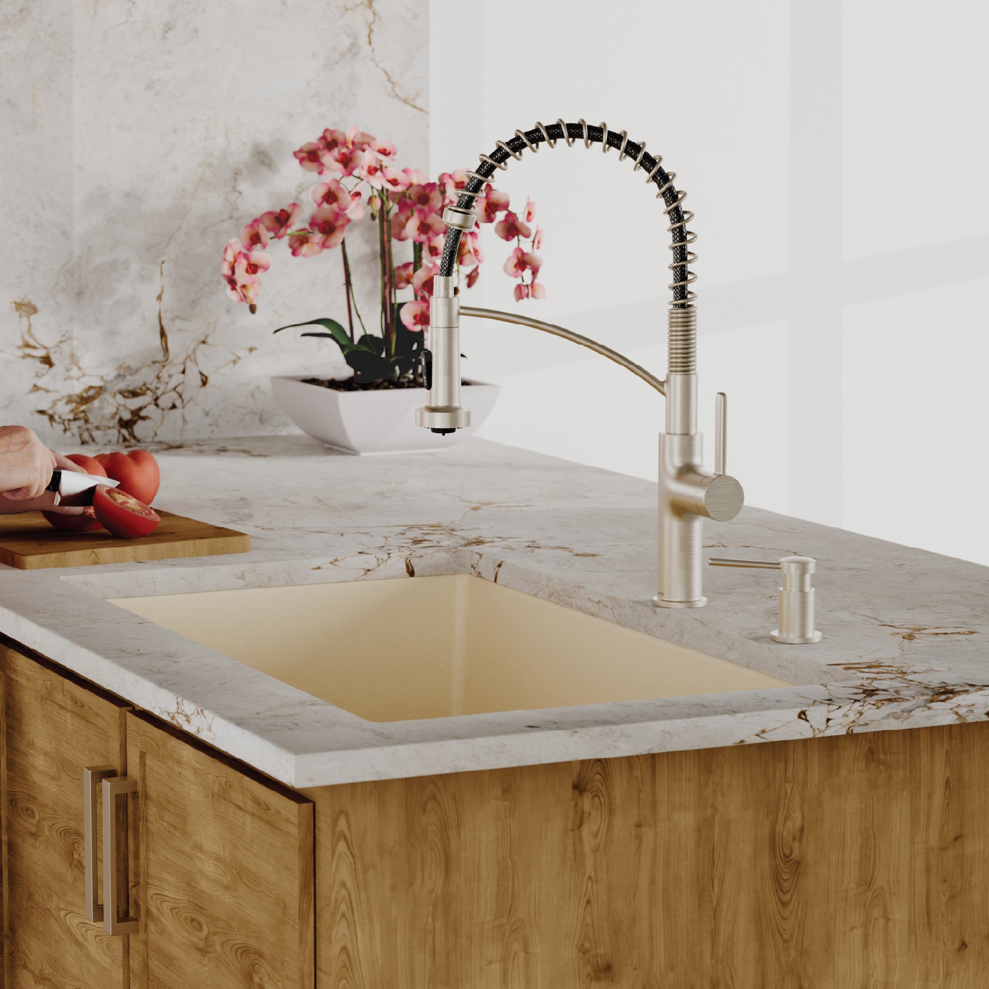 32-3/8" Undermount Large Single Bowl Quartz Composite Kitchen Sink In Bisque