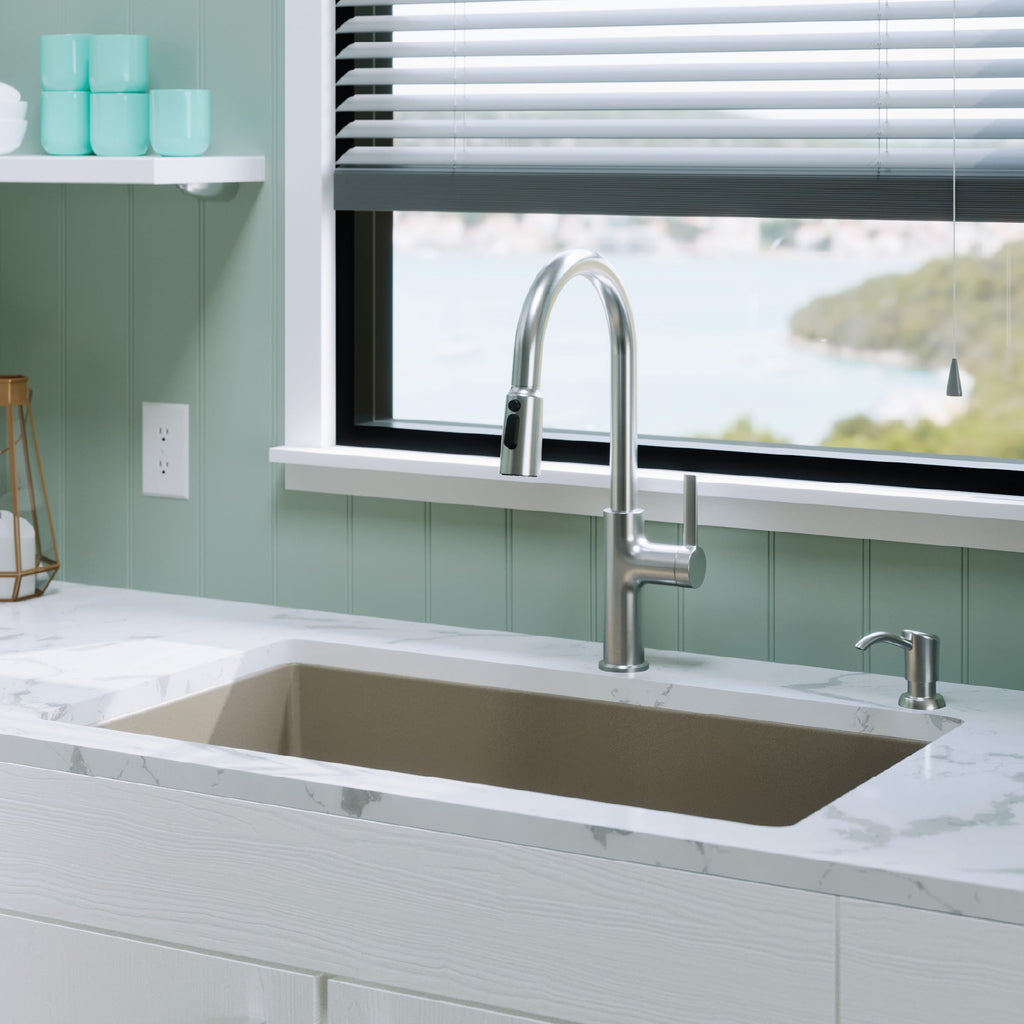 32-3/8" Undermount Large Single Bowl Quartz Composite Kitchen Sink In Concrete