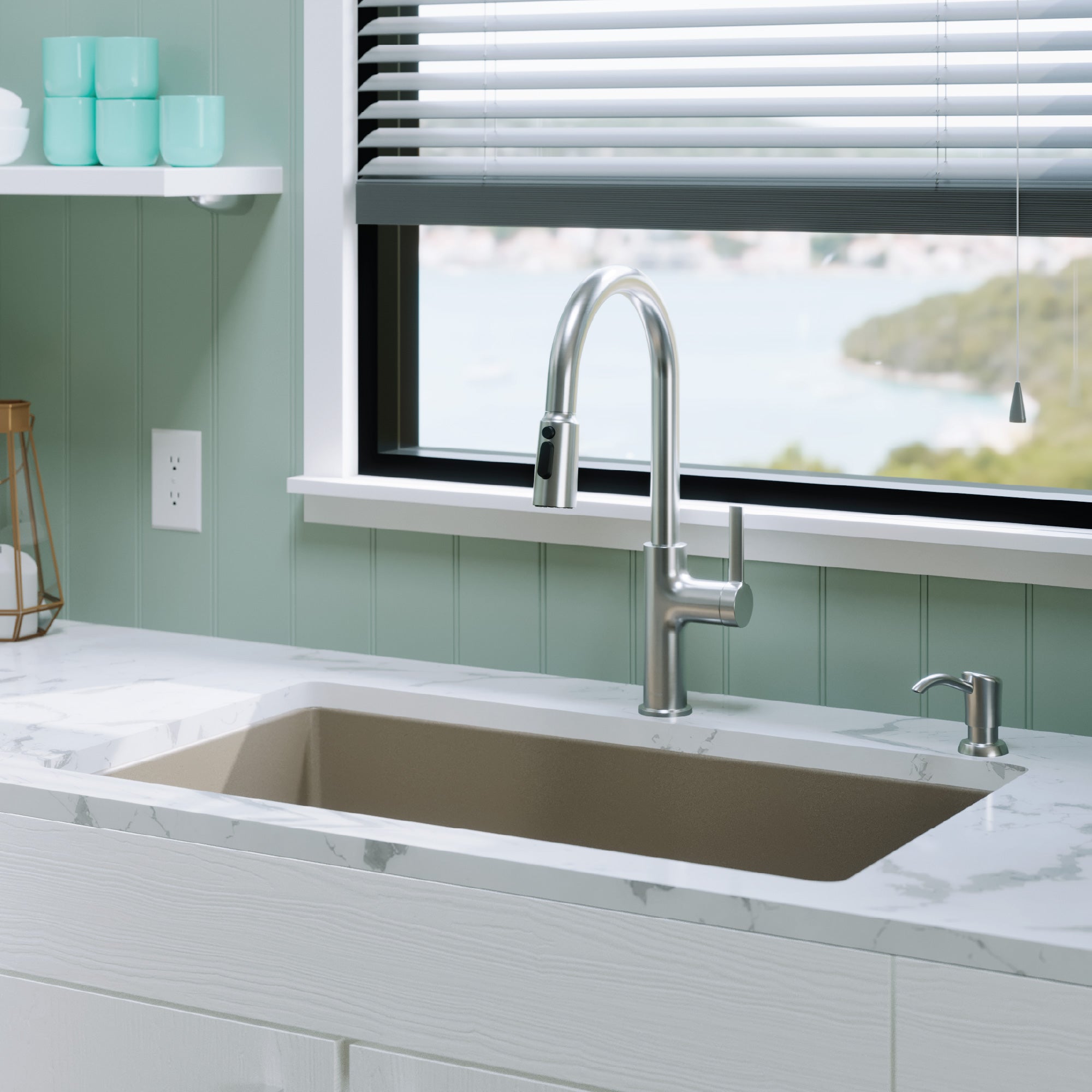 32-3/8" Undermount Large Single Bowl Quartz Composite Kitchen Sink In Concrete