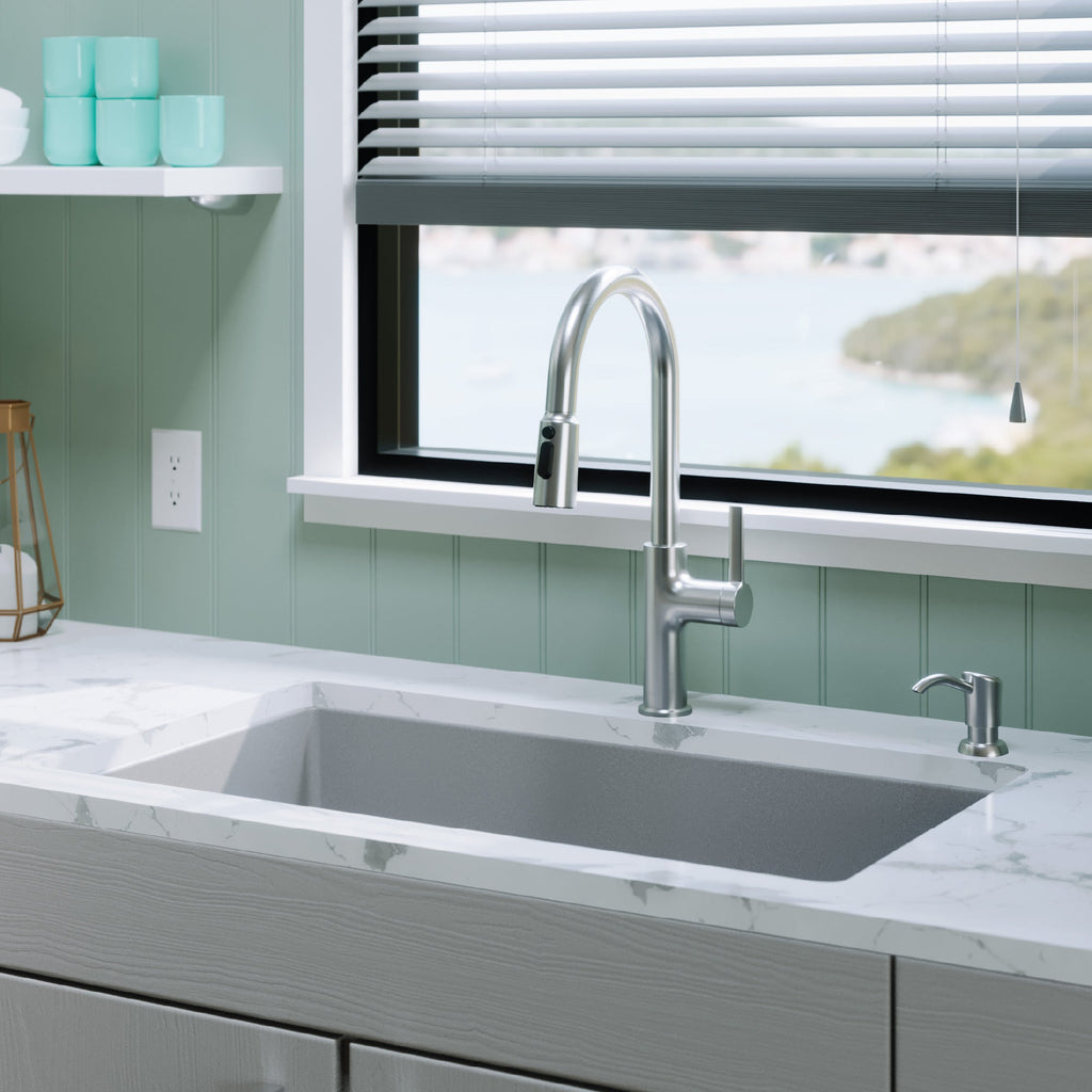 32-3/8" Undermount Large Single Bowl Quartz Composite Kitchen Sink In Grey