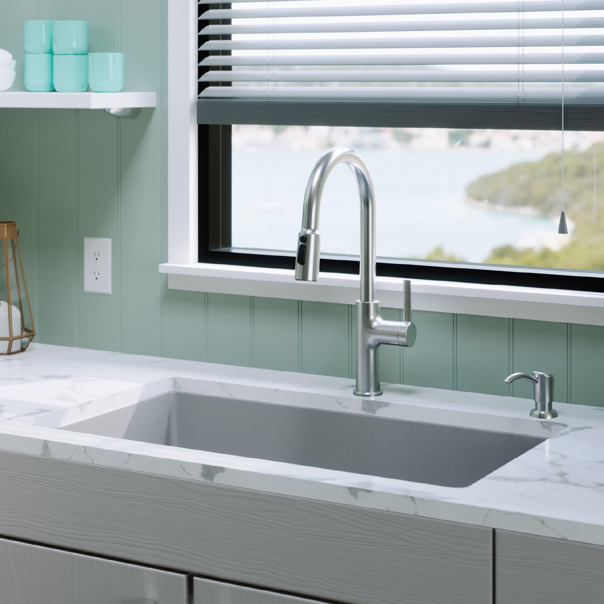 32-3/8" Undermount Large Single Bowl Quartz Composite Kitchen Sink In Grey