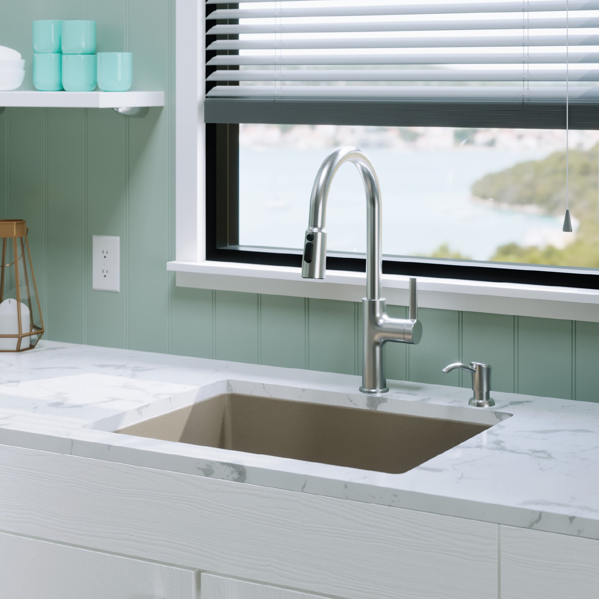 24-3/8" Undermount Single Bowl Quartz Composite Kitchen Sink In Concrete