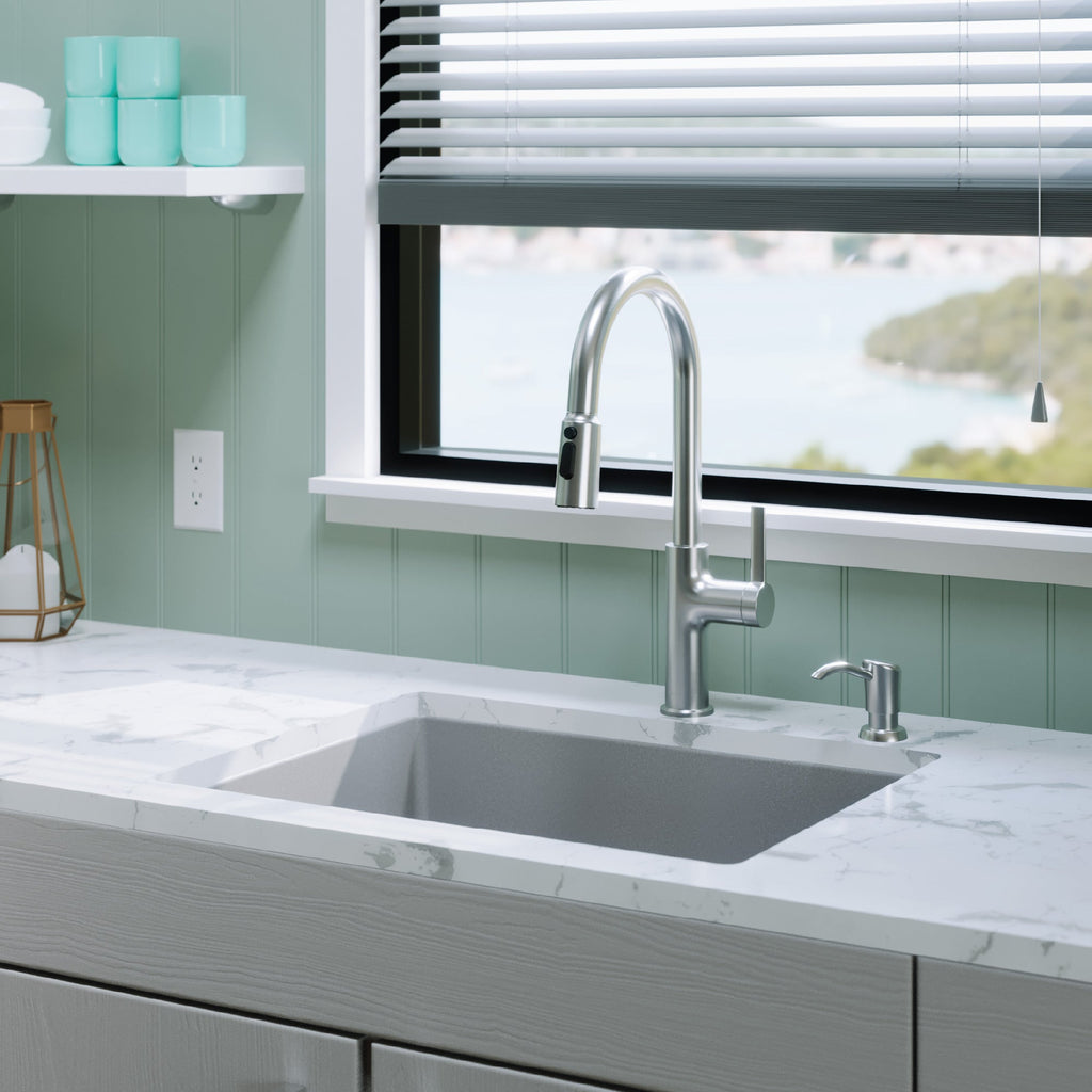 24-3/8" Undermount Single Bowl Quartz Composite Kitchen Sink In Grey