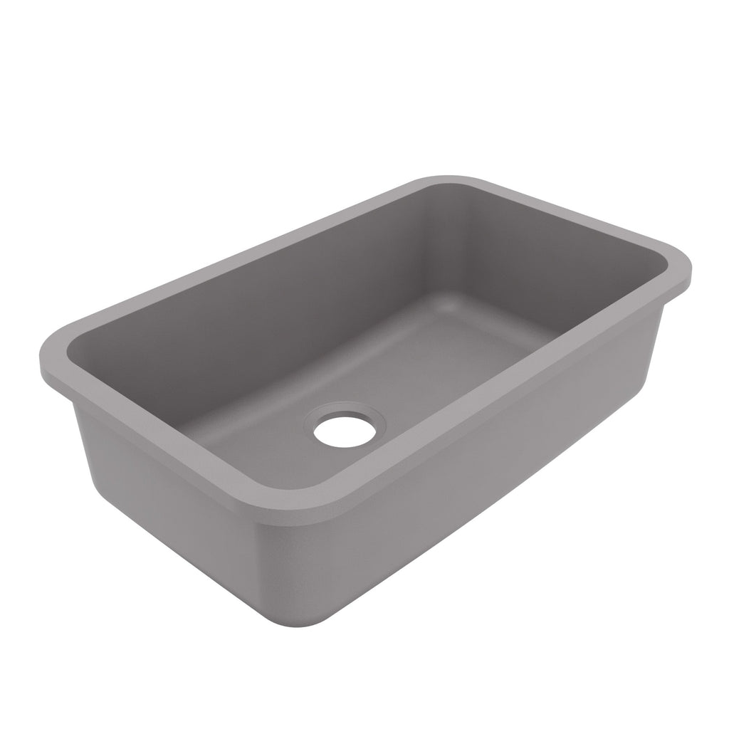 30-7/8" Seamless Undermount Large Single Bowl Quartz Composite Kitchen Sink In Grey