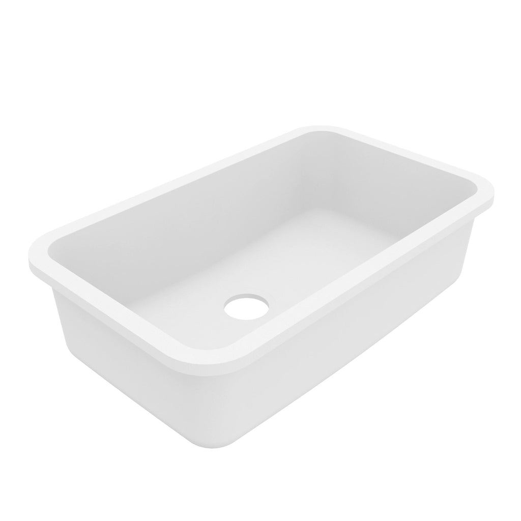 30-7/8" Seamless Undermount Large Single Bowl Quartz Composite Kitchen Sink In White