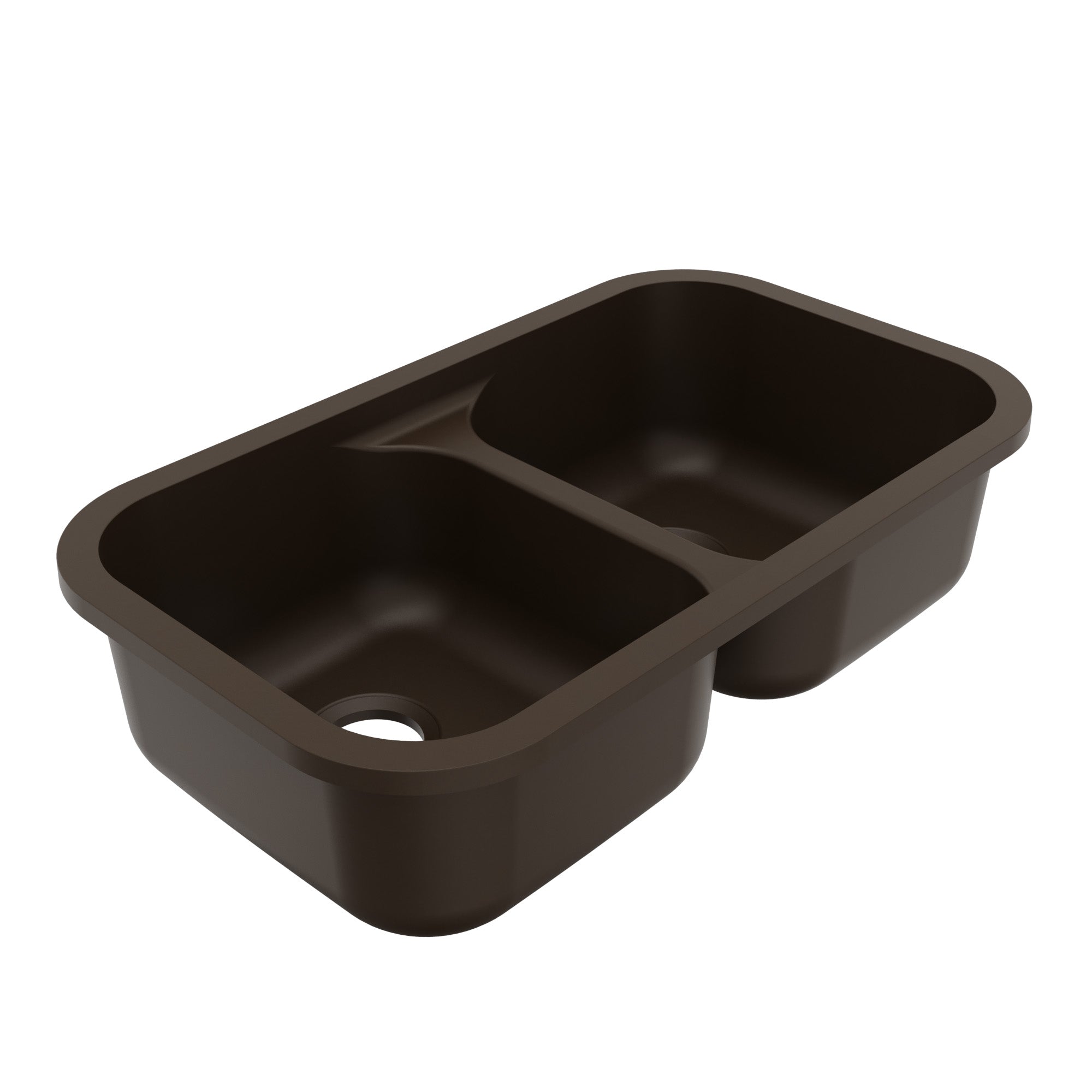 32-7/8" Seamless Undermount Doube Equal Bowl Quartz Composite Kitchen Sink In Brown