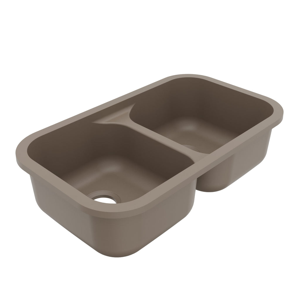 32-7/8" Seamless Undermount Doube Equal Bowl Quartz Composite Kitchen Sink In Concrete