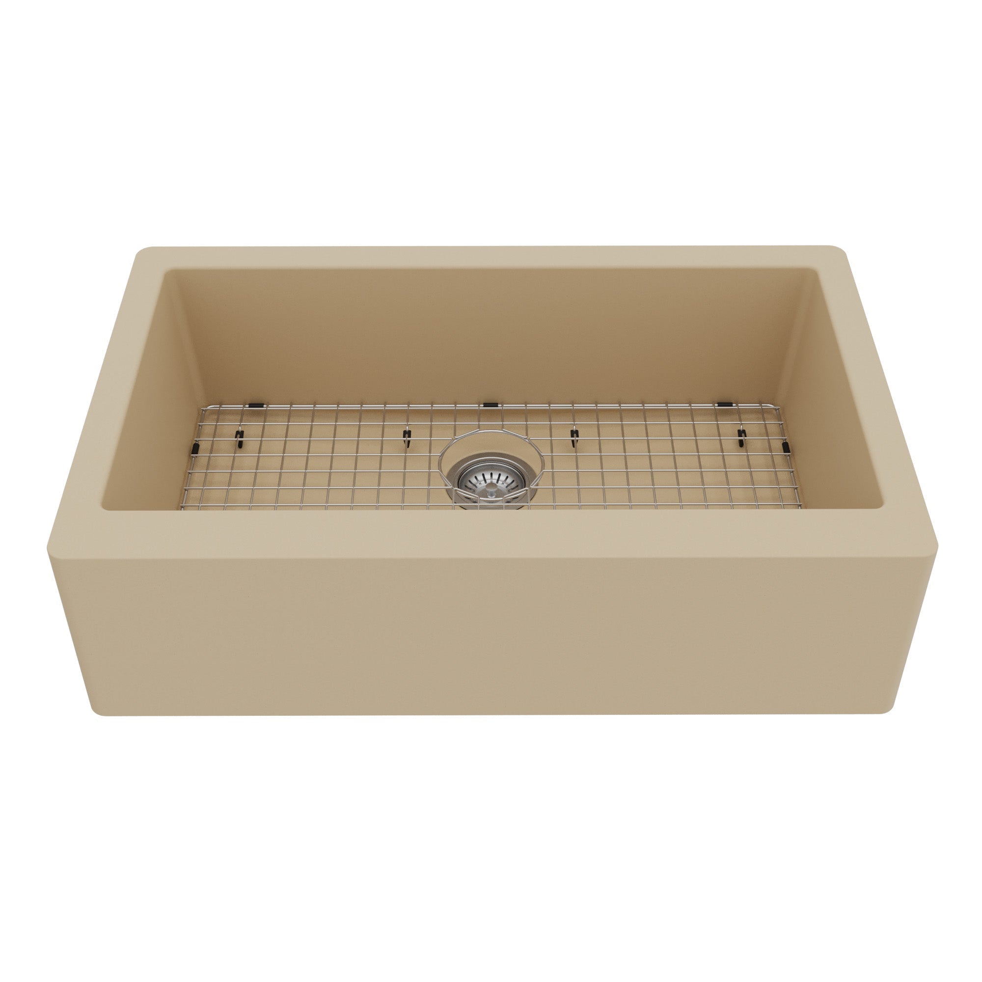 Farmhouse/Apron-Front Quartz Composite 34" Single Bowl Kitchen Sink Kit In Bisque
