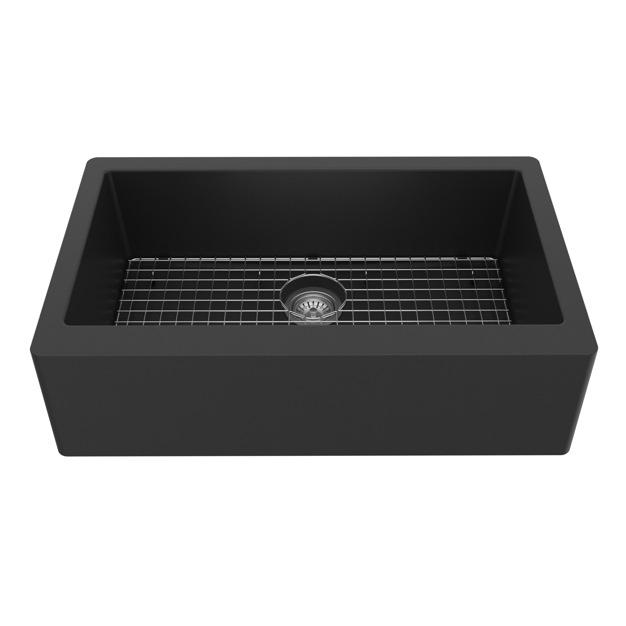 34" Farmhouse Large Single Bowl Quartz Composite Kitchen Sink Kit In Black
