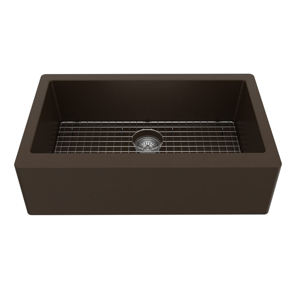34" Farmhouse Large Single Bowl Quartz Composite Kitchen Sink Kit In Brown