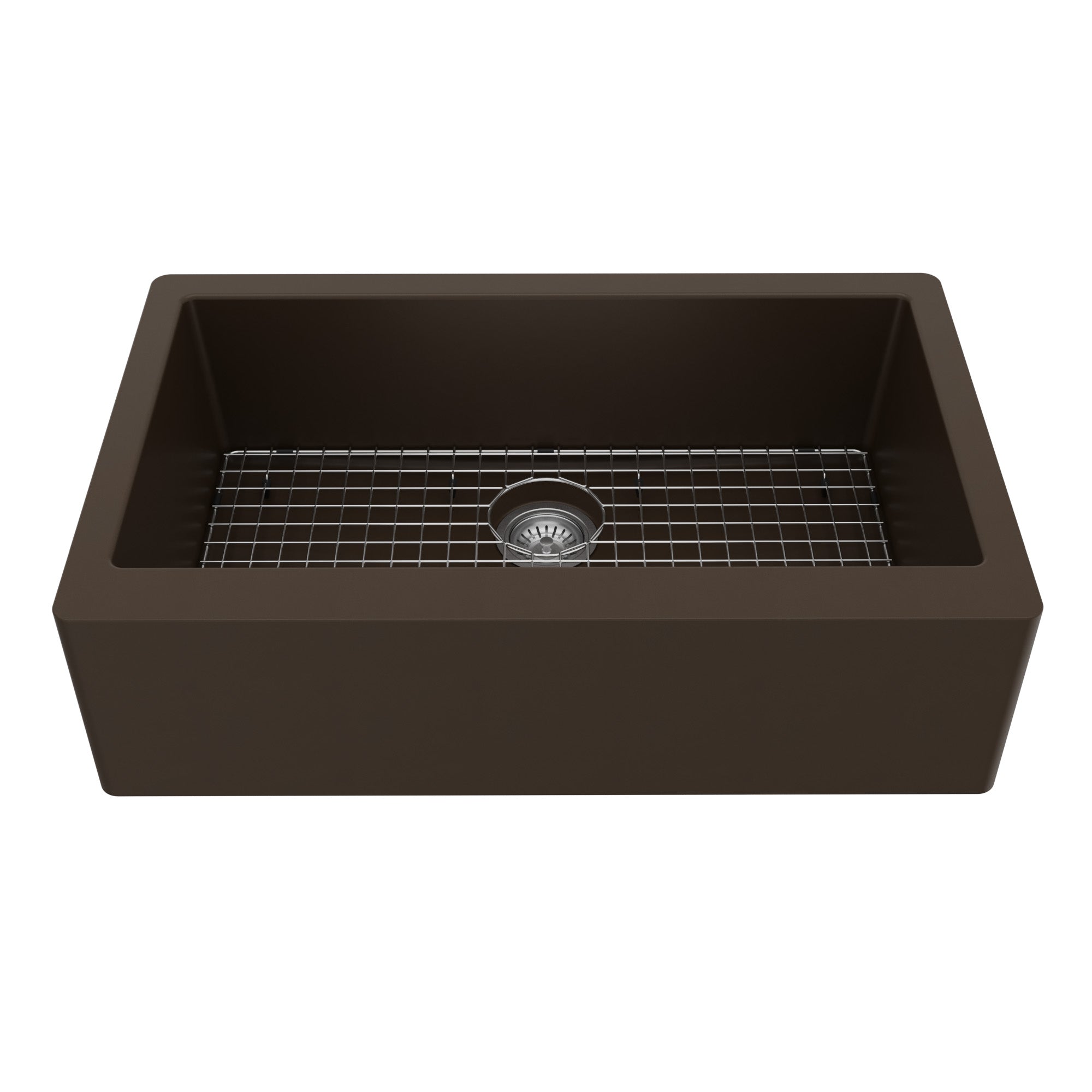 34" Farmhouse Large Single Bowl Quartz Composite Kitchen Sink Kit In Brown