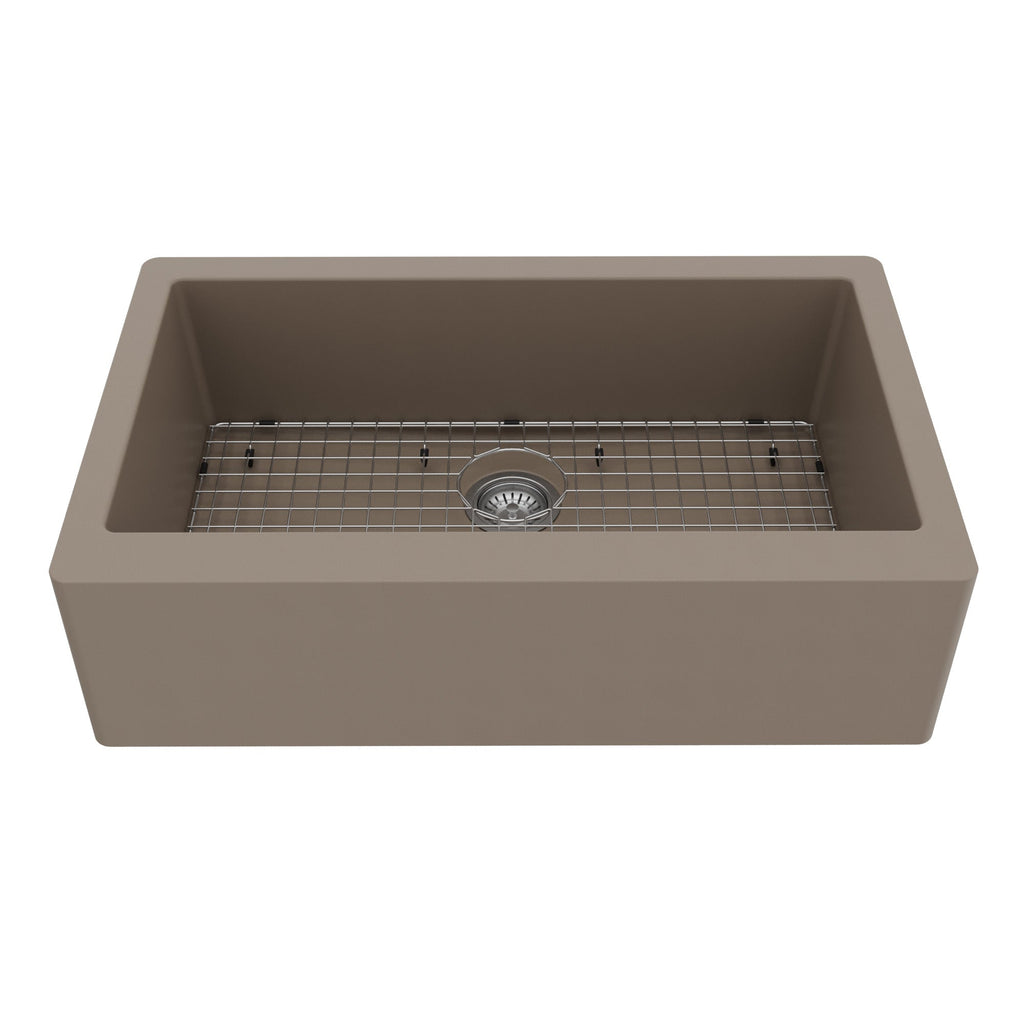 34" Farmhouse Large Single Bowl Quartz Composite Kitchen Sink Kit In Concrete