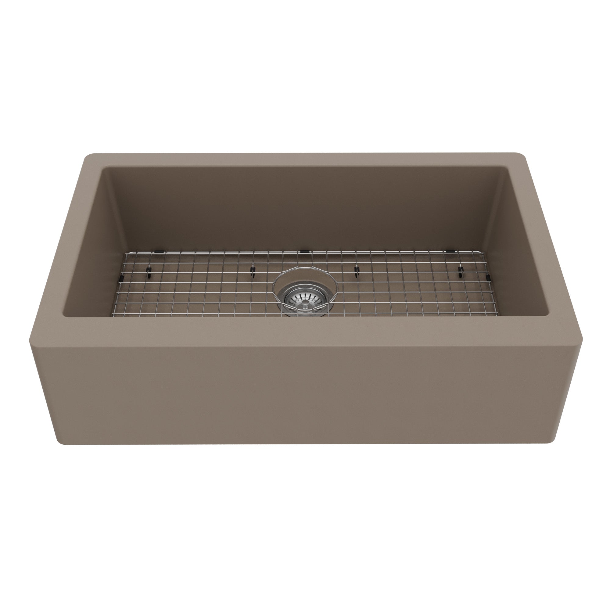 34" Farmhouse Large Single Bowl Quartz Composite Kitchen Sink Kit In Concrete
