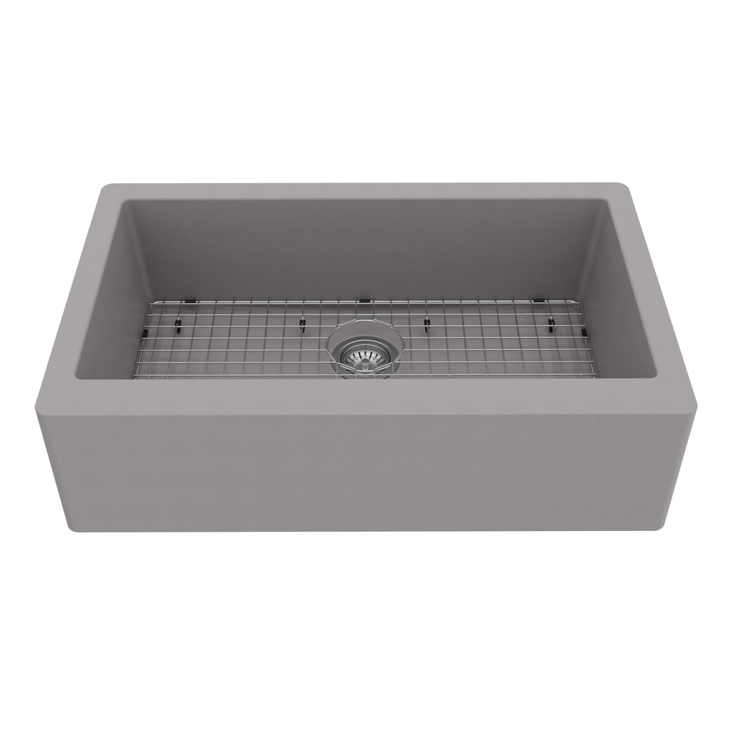 34" Farmhouse Large Single Bowl Quartz Composite Kitchen Sink Kit In Grey