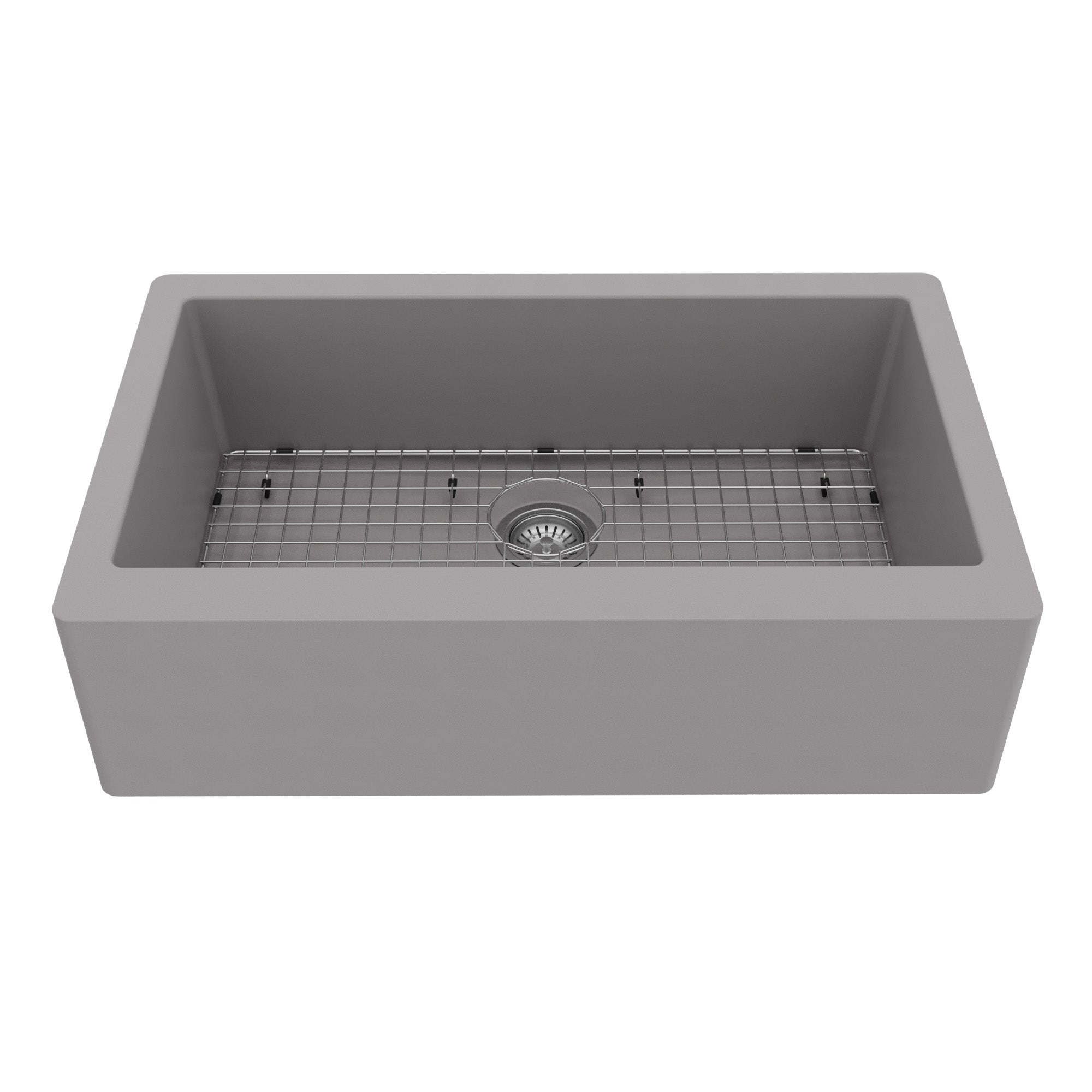 34" Farmhouse Large Single Bowl Quartz Composite Kitchen Sink Kit In Grey