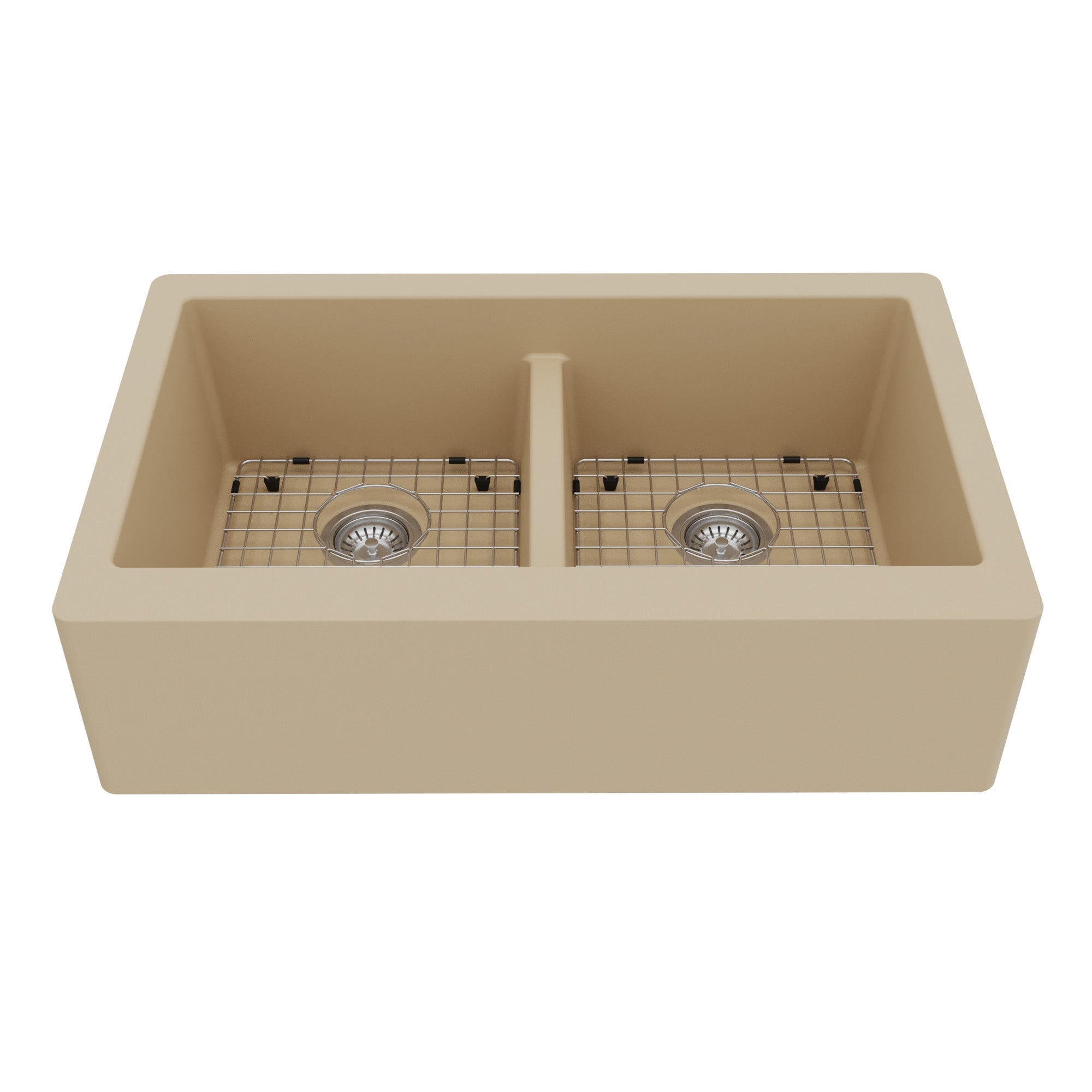 34" Farmhouse Double Equal Bowl Quartz Composite Kitchen Sink Kit In Bisque